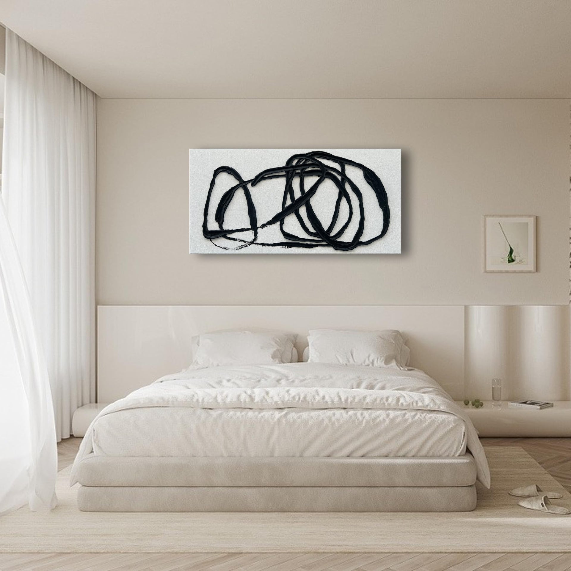 Art Contemporary Minimalist Black and White Art Painting Texture Abstract Oil Painting Home Wall Art 24x48 Inches