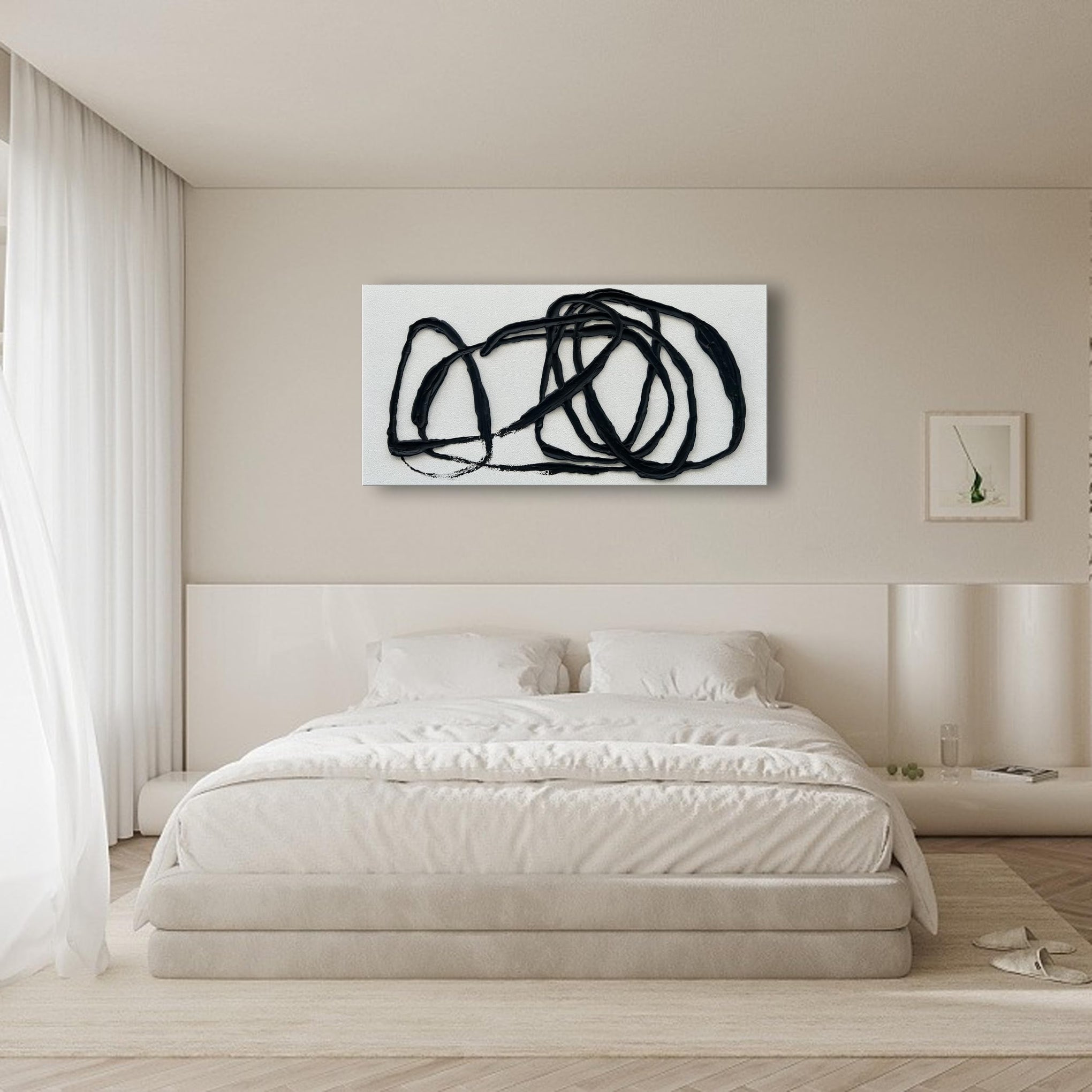 Art Contemporary Minimalist Black and White Art Painting Texture Abstract Oil Painting Home Wall Art 24x48 Inches