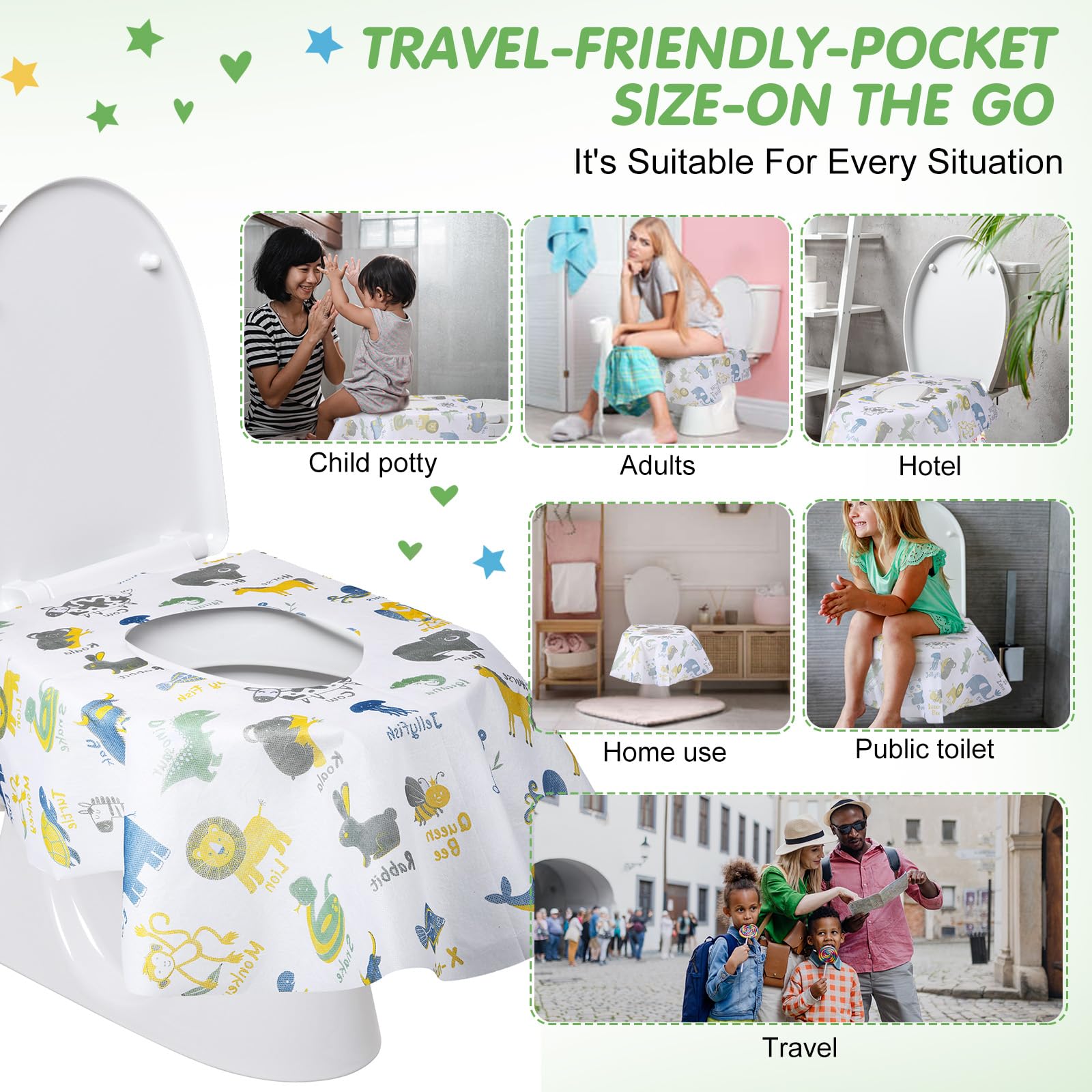 50 Packs Disposable Toilet Seat Covers Extra Large Individually Wrapped for Kids and Adults
