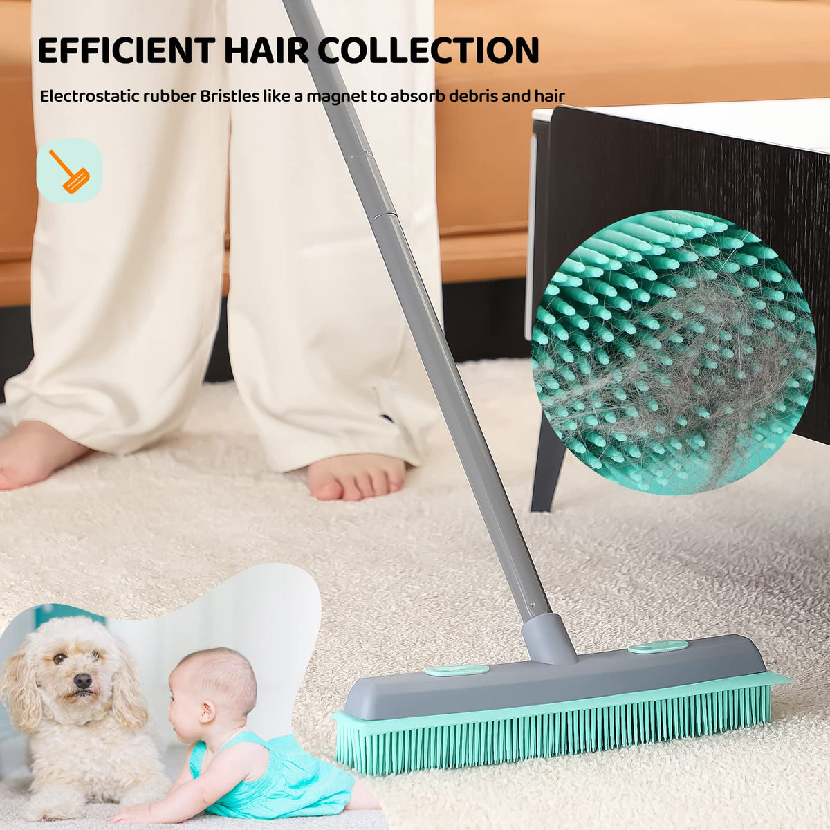 Rubber Broom Carpet Rake for Pet Hair