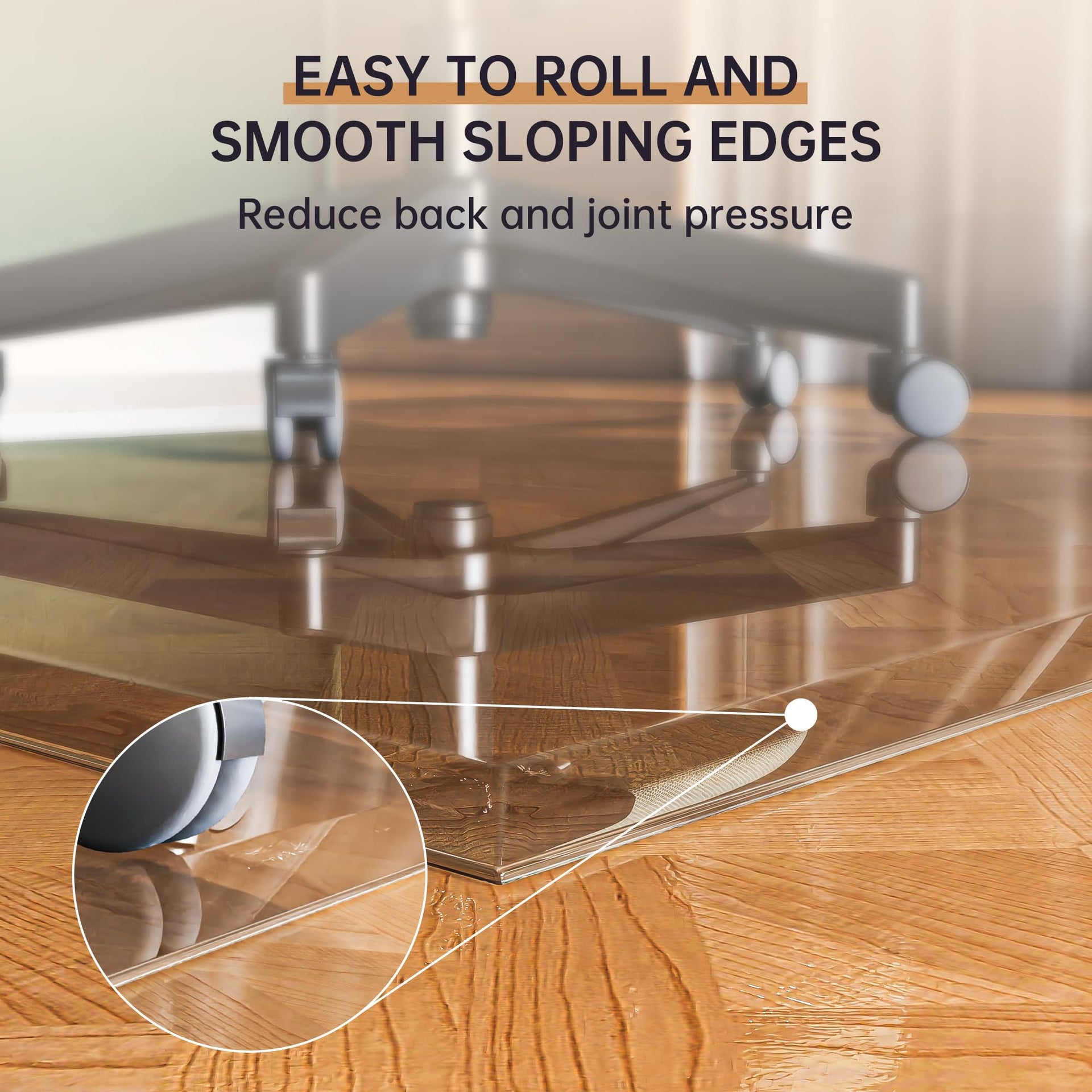 Tempered Glass] 36“ x 36” Beveled Edge Glass Chair Mat with Polished Edge Clear Office Chair Mat
