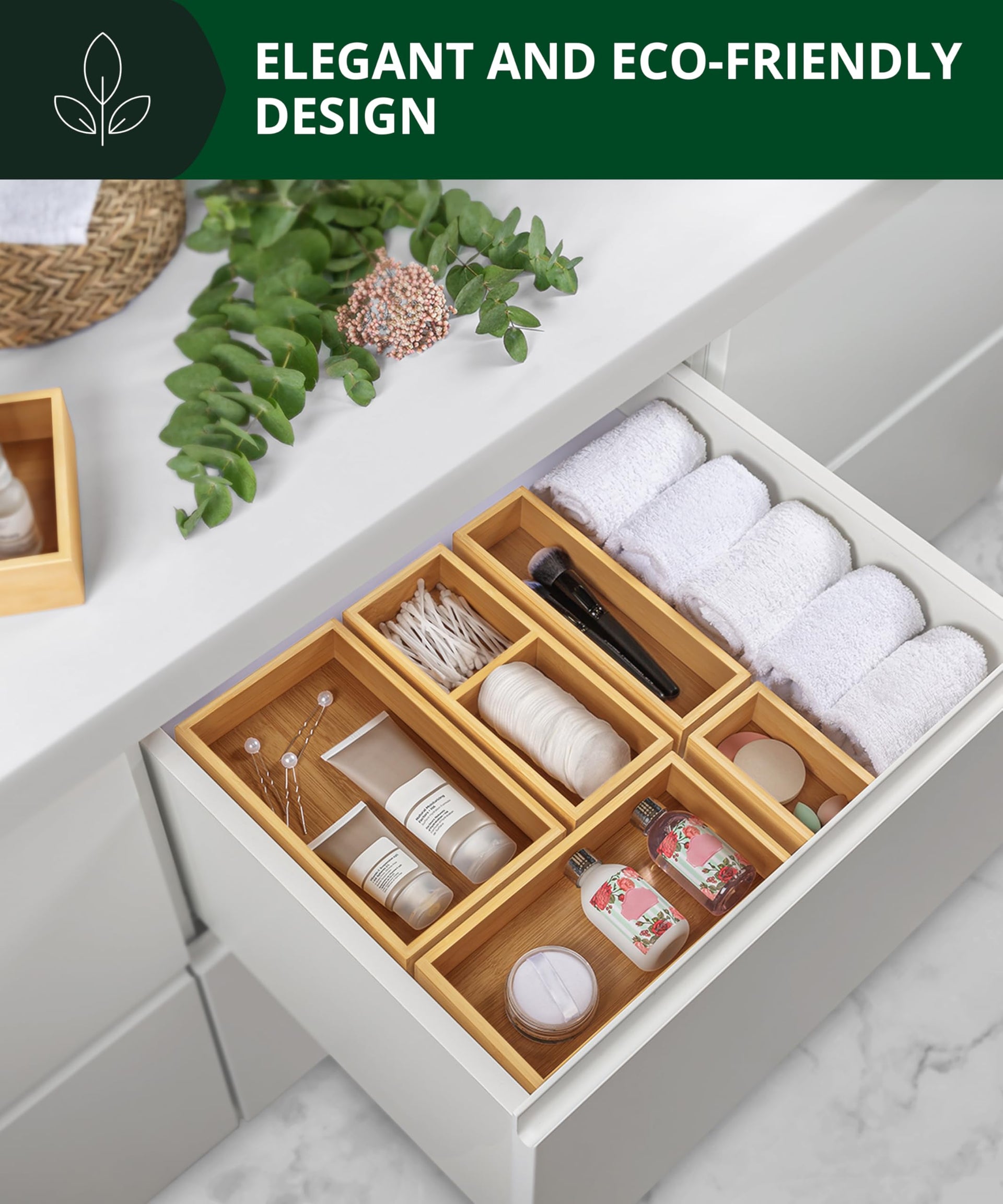 5 Piece Bamboo Drawer Organizer Set (5 Count)