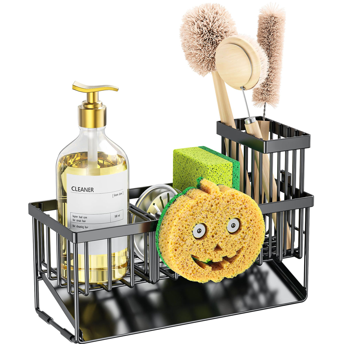 Kitchen Sink Caddy Organzier with High Brush Holder