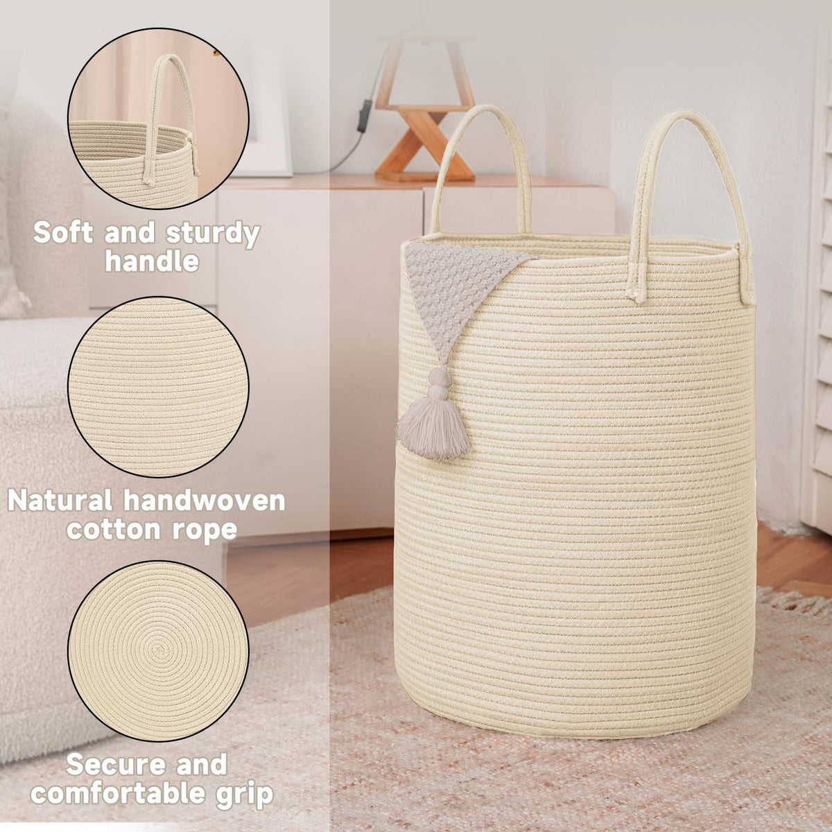 100L Cotton Rope Laundry Basket Hamper