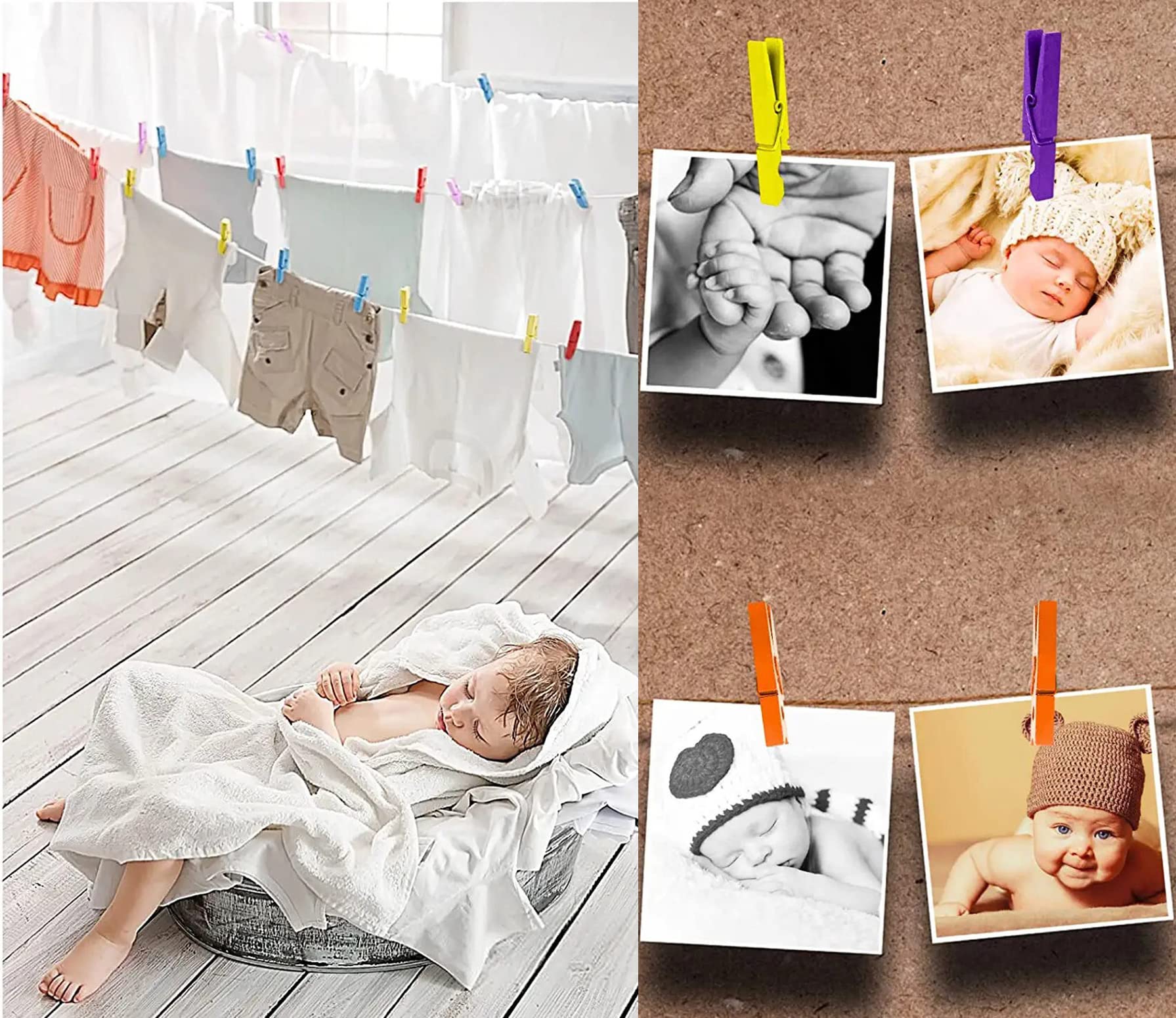 1.9 In Orange Wood Clothespins Hang Kids Artwork Craft Project Clothes Clips for Drying Bag Pegs with String Pack 50 (50 Count)
