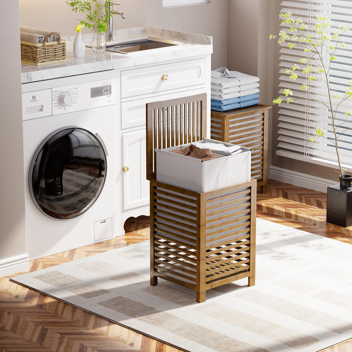 Double Laundry Hamper with Lid