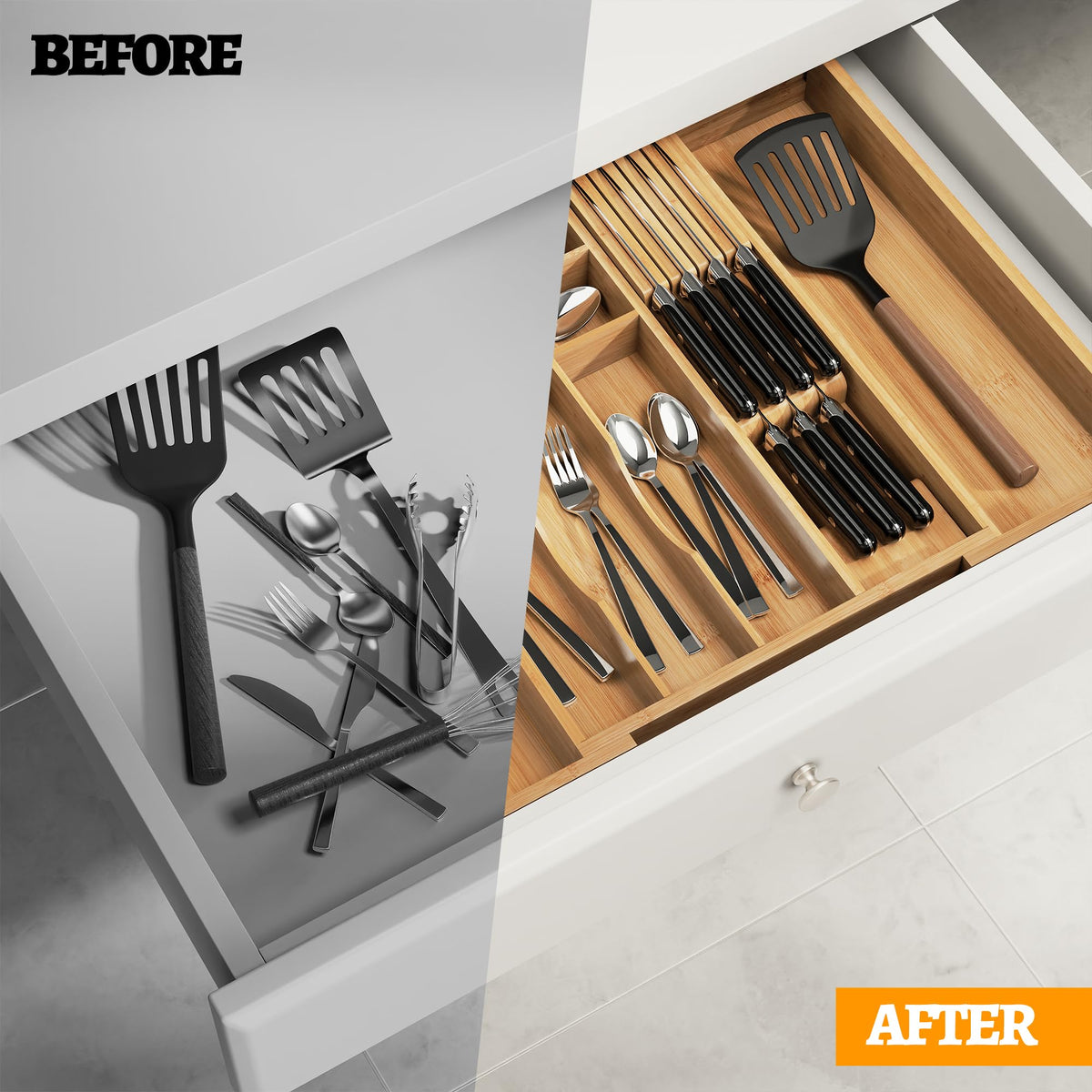 Bamboo Silverware Drawer Organizer