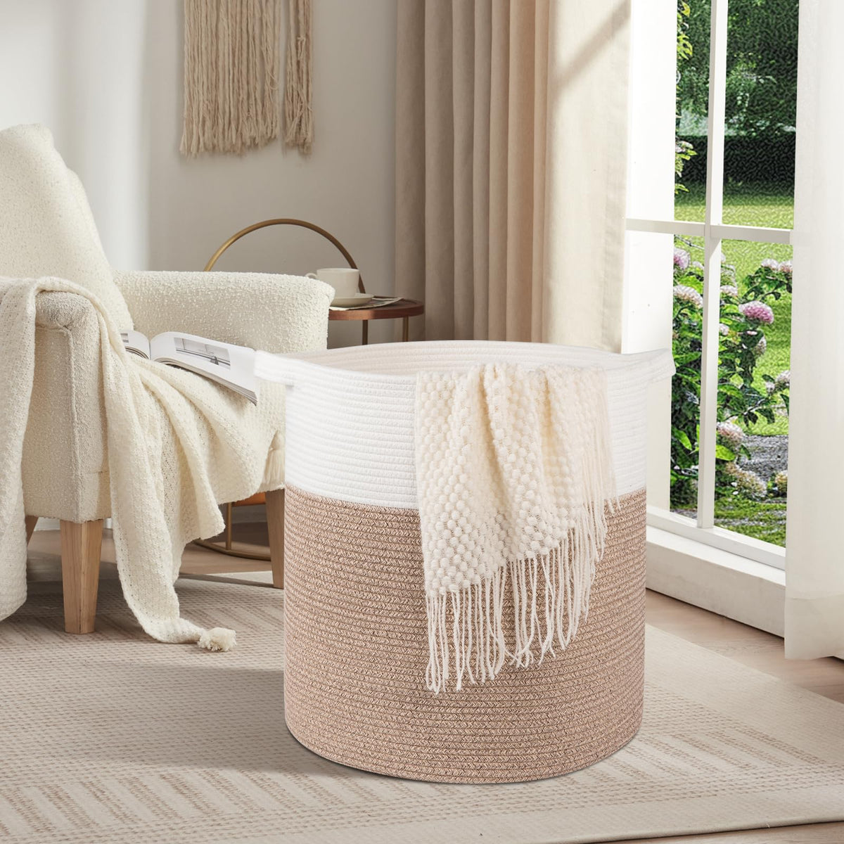 80L Laundry Basket Laundry Hamper Nursery Hamper Brown&White