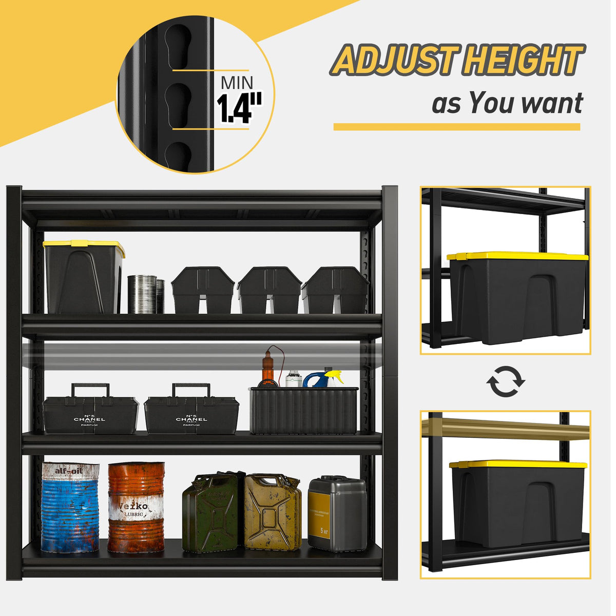 40" W Garage Shelving Heavy Duty Storage Shelves 56.9" H Metal Shelving Heavy Duty Load 1600LBS Adjustable Metal Shelves for Storage for Pantry Kitchen 40" W x 19.1" D x 56.9" H 4 Pack (4 Count)