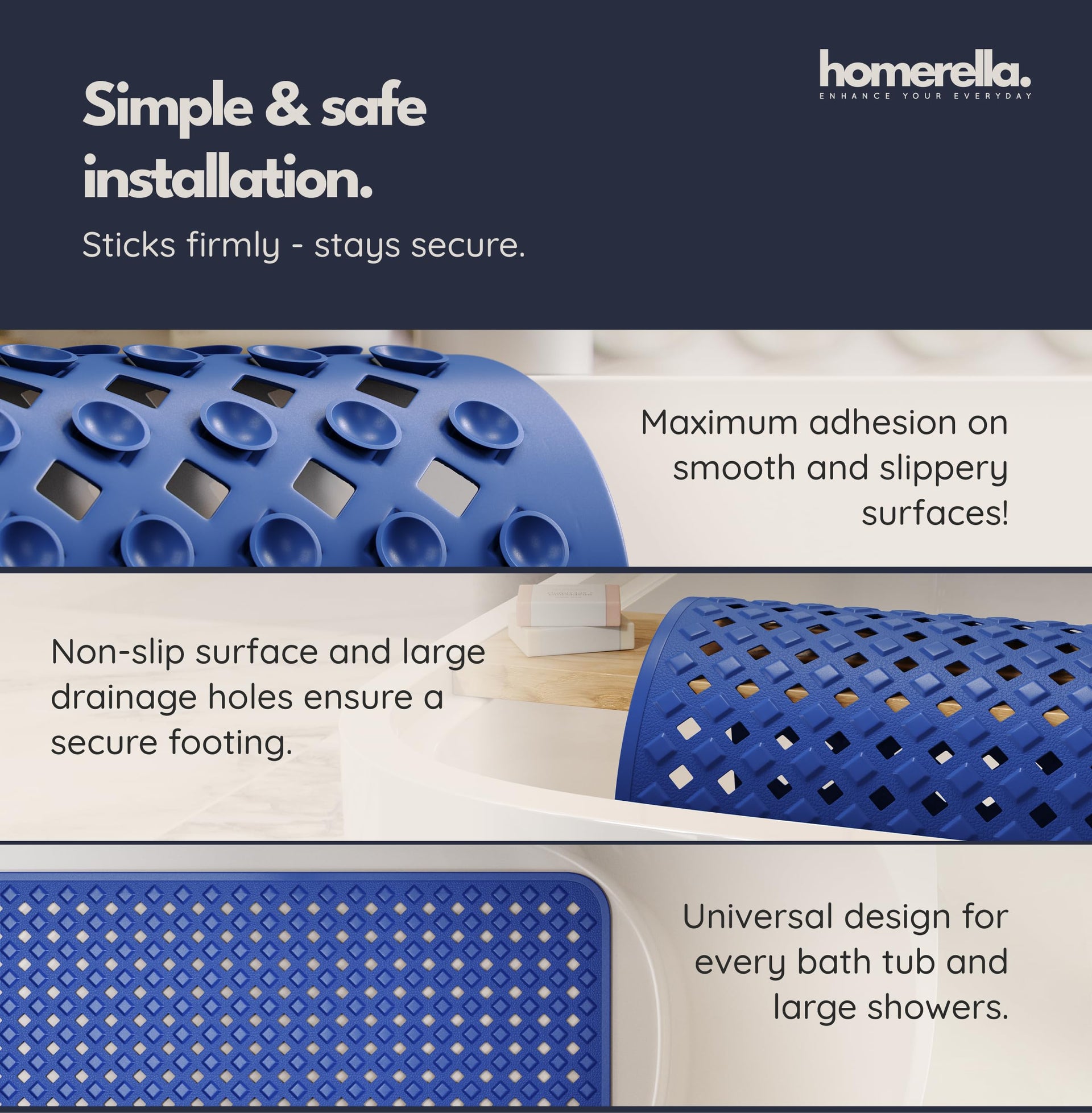 Bathtub Mat Non Slip 35x16 Shower Mat Non Slip Anti Mold BPA Free