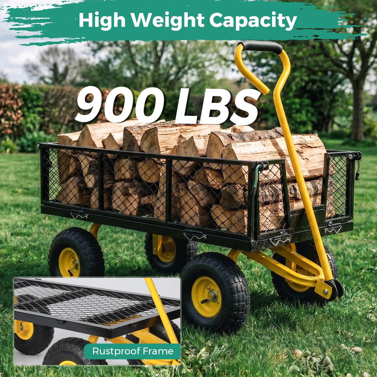 900 LBS Garden Cart Heavy Duty with 180° Rotating Handle