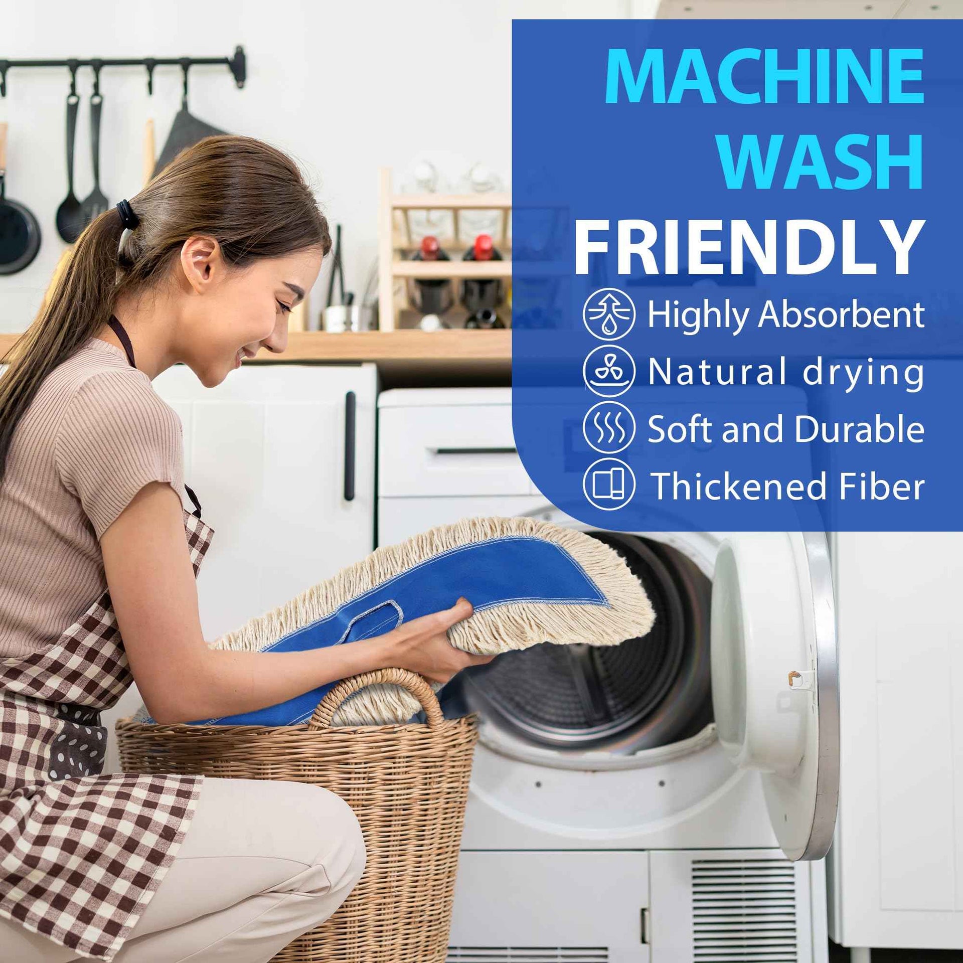2 Pack 24" Wide X 5 Cotton Floor Dust Mop Head Refill Short Fiber for Easy Sweep