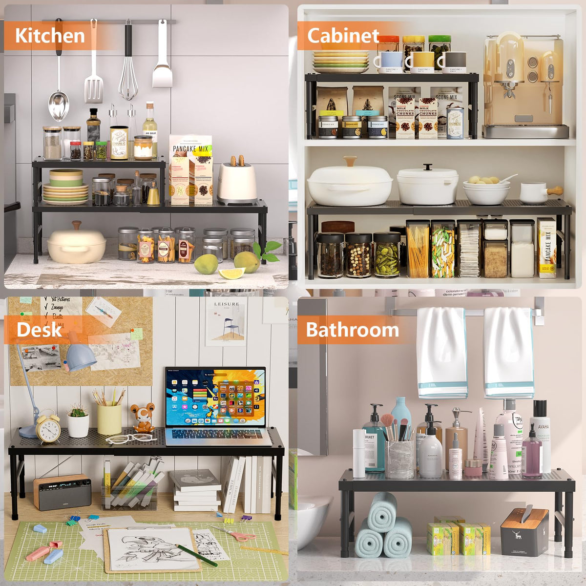 2 Pack Expandable adjustable stackable kitchen cabinet organizer