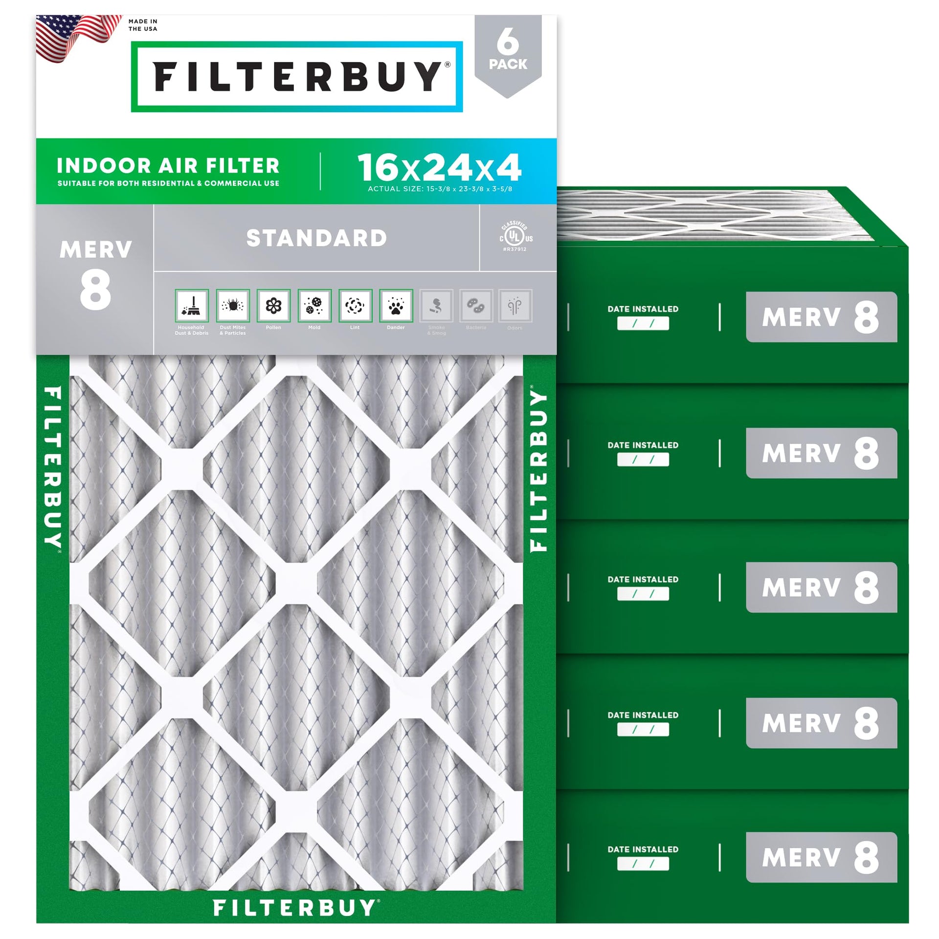16x24x4 Air Filter MERV 8 Dust & Allergy Defense (6 Count)