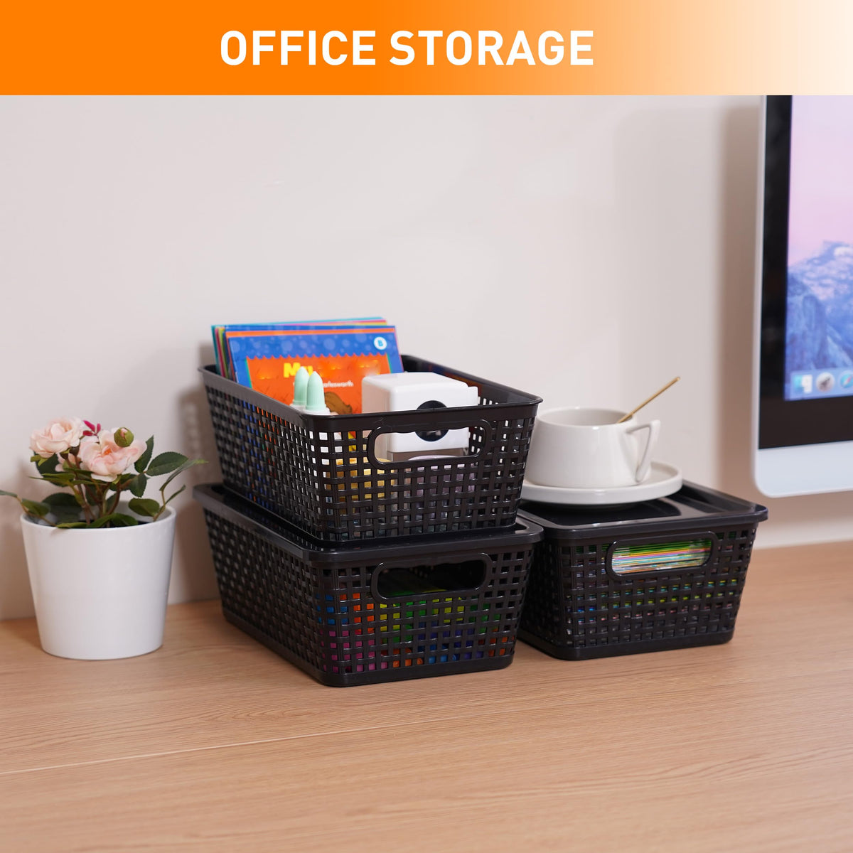 Plastic Storage Baskets With Lid (8 Count)