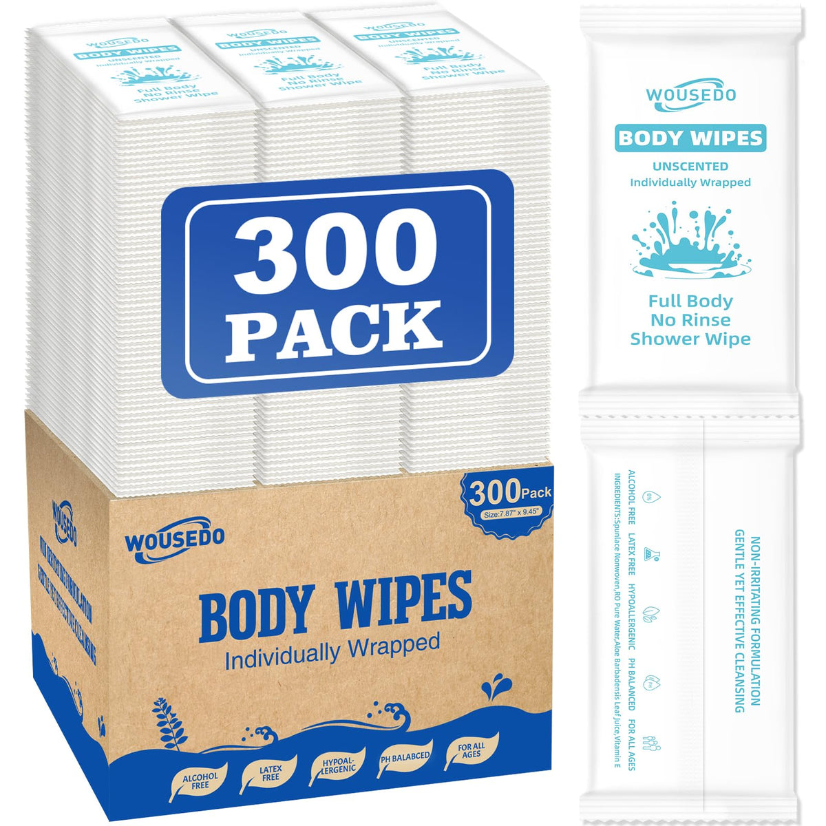 300 Pack Ultra Thick Body Wipes Individually Wrapped (300 Count) - ModHome Supplies