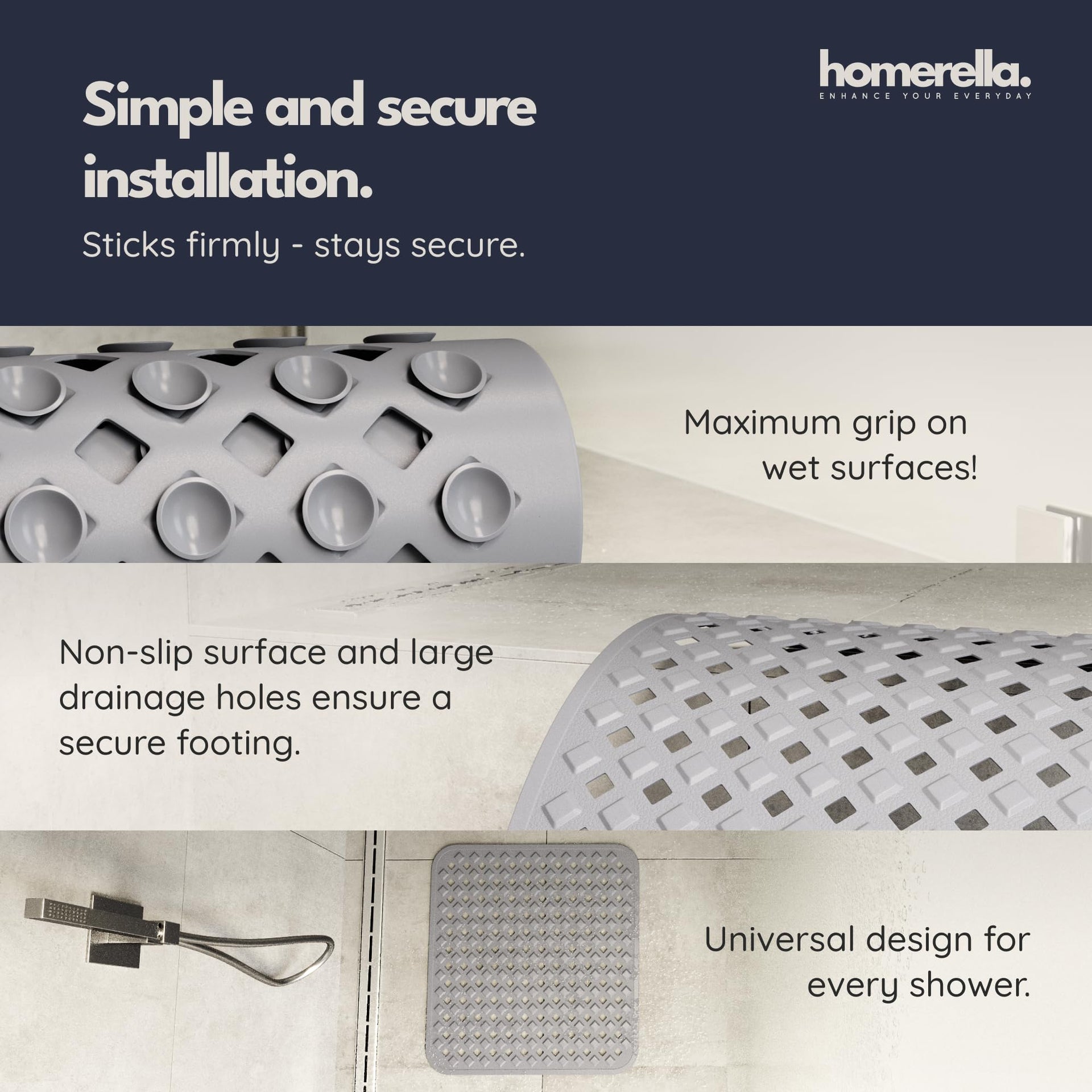 Square Shower Mat Non Slip Anti Mold 21x21 Anti Slip Shower Mat