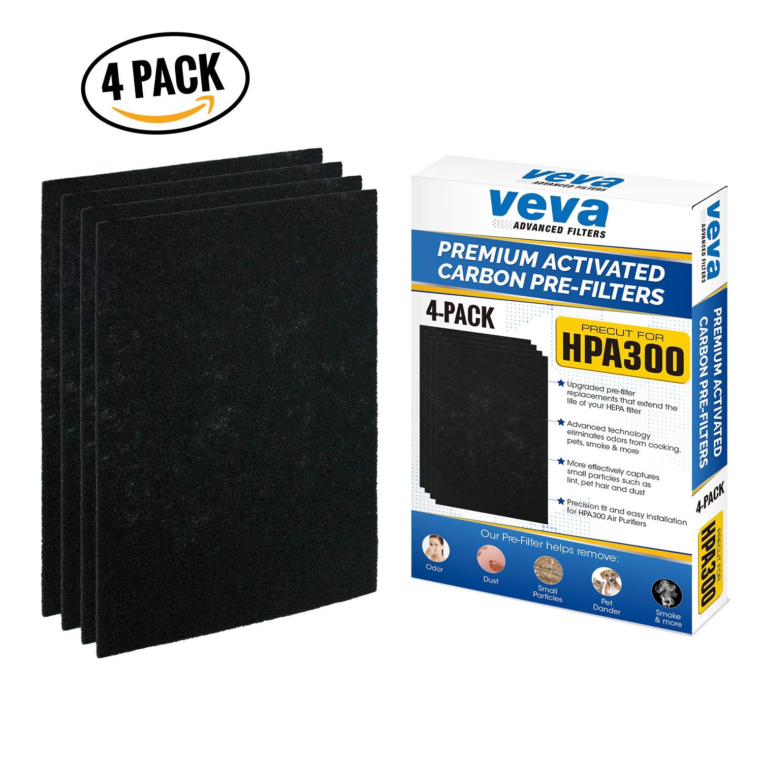 Precut for HPA300 Premium Carbon Activated Pre Filters 4 Pack Compatible with Honeywell Air Purifier. Precision Fit for Easy Installation Advanced Filters (4 Count)