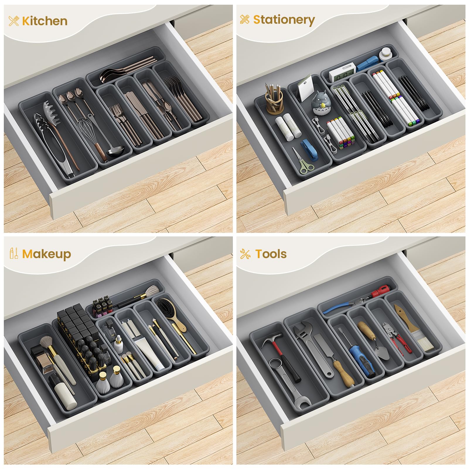 7 Pack Silicone Silverware Drawer Organizer (7 Count)