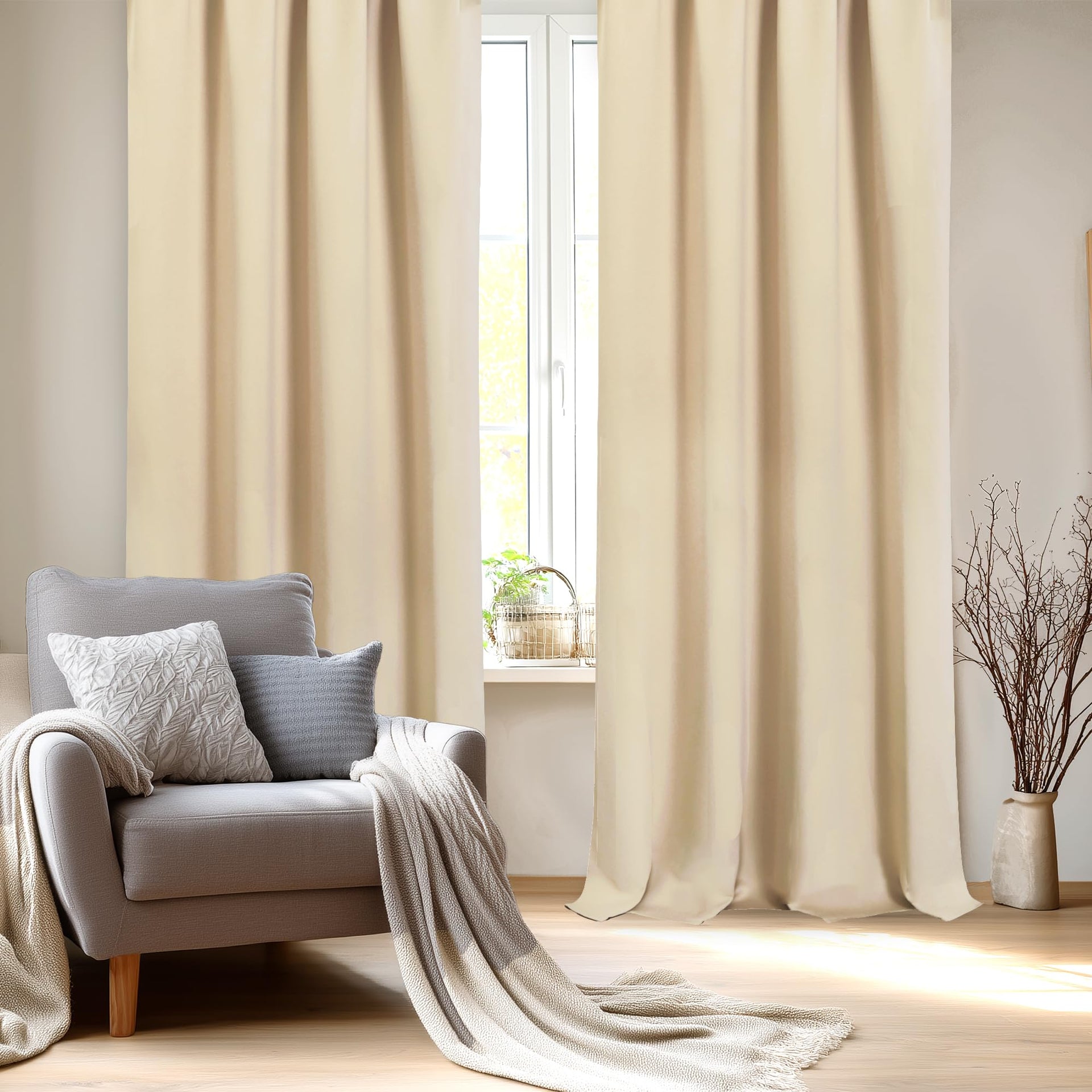 Blackout Curtains for Bedroom Living Room 52 x 95 Inch Long Beige (2 Count)
