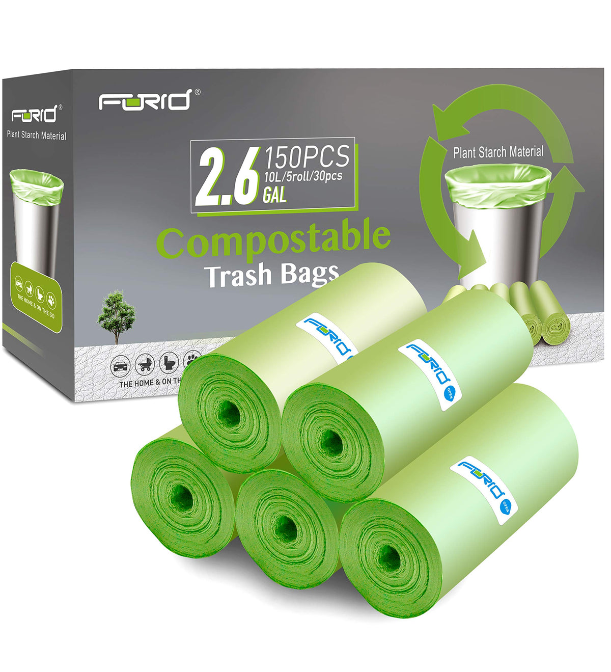 2.6 Gallon Compostable Garbage Bags (150 Count)