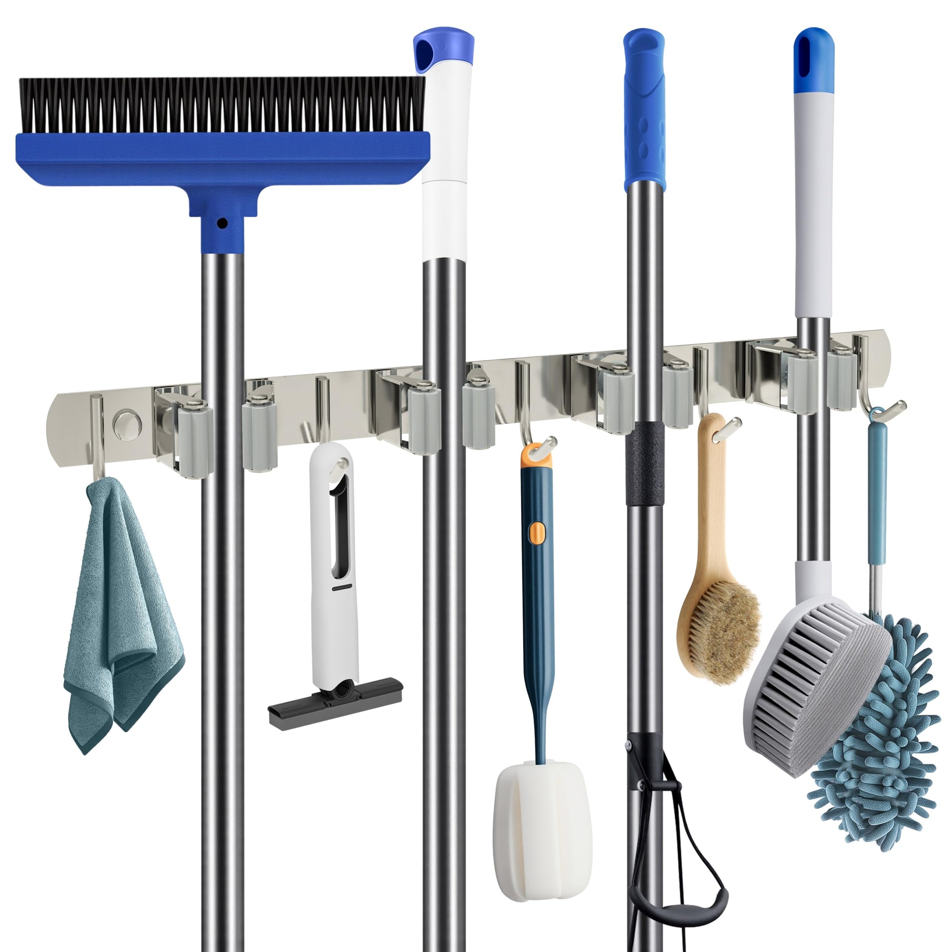 Wall Mounted Broom and Mop Organizer Stainless Steel Storage Rack