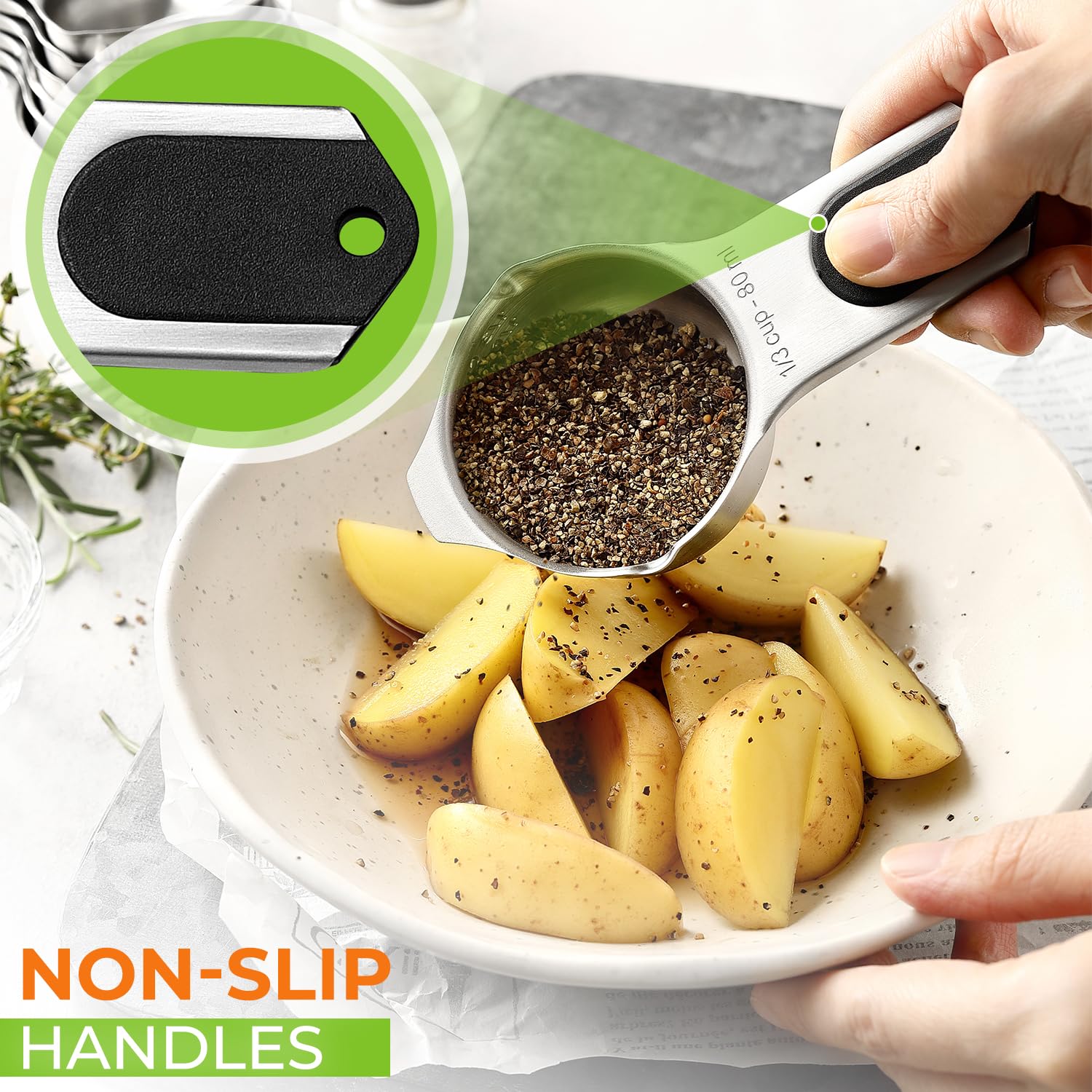 Magnetic Stainless Steel Measuring Cups Set of 7 Patented Black (7 Count)