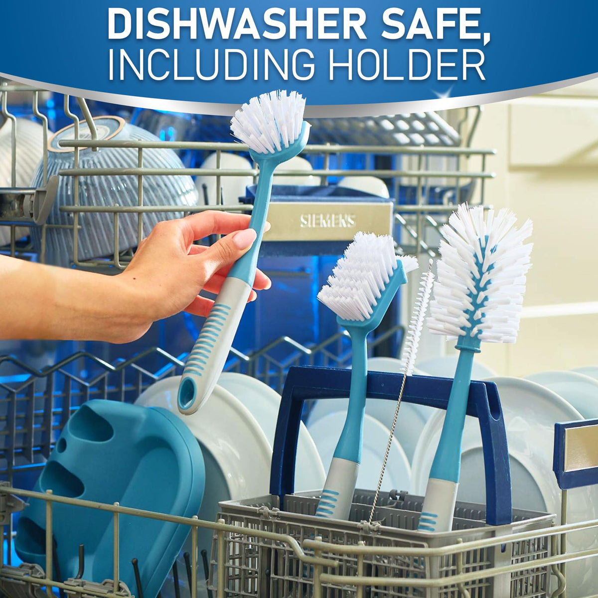 Dish Brush Set of 5 with Convenient Holder (3 Count)