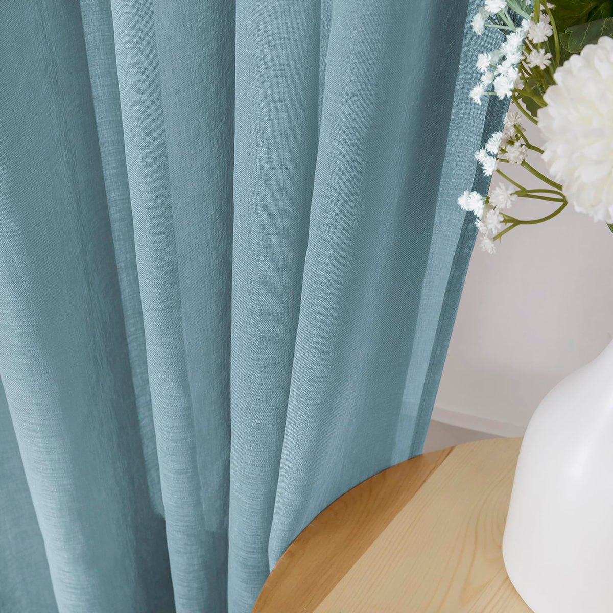 Short Sheer Curtains Linen Textured Living Room Curtain Sheers Light Filtering Rod Pocket Voile Curtains for Bedroom