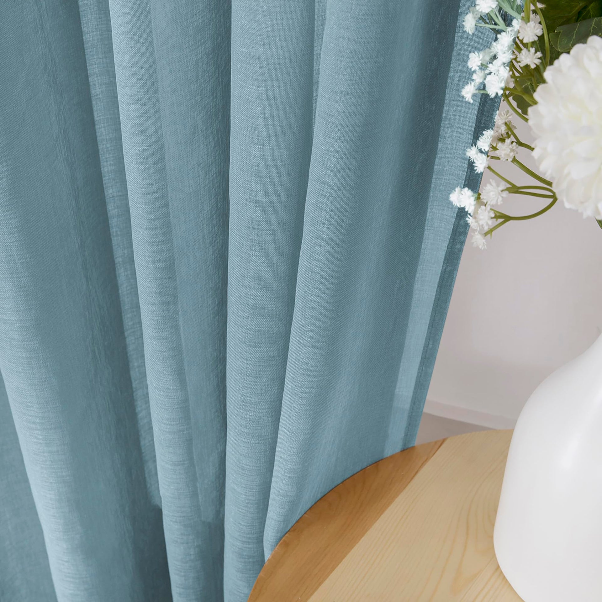 Short Sheer Curtain Linen Textured Living Room Curtains Sheer Light Filtering Rod Pocket Voile Curtain for Bedroom