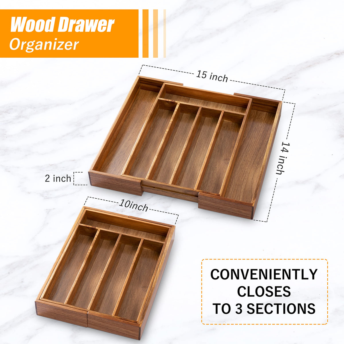 Acacia Silverware Organizer Kitchen Drawer Organizer Expandable Bamboo Utensil Holder Cutlery Tray for Kitchen Utensil and Flatware Bedroom Office