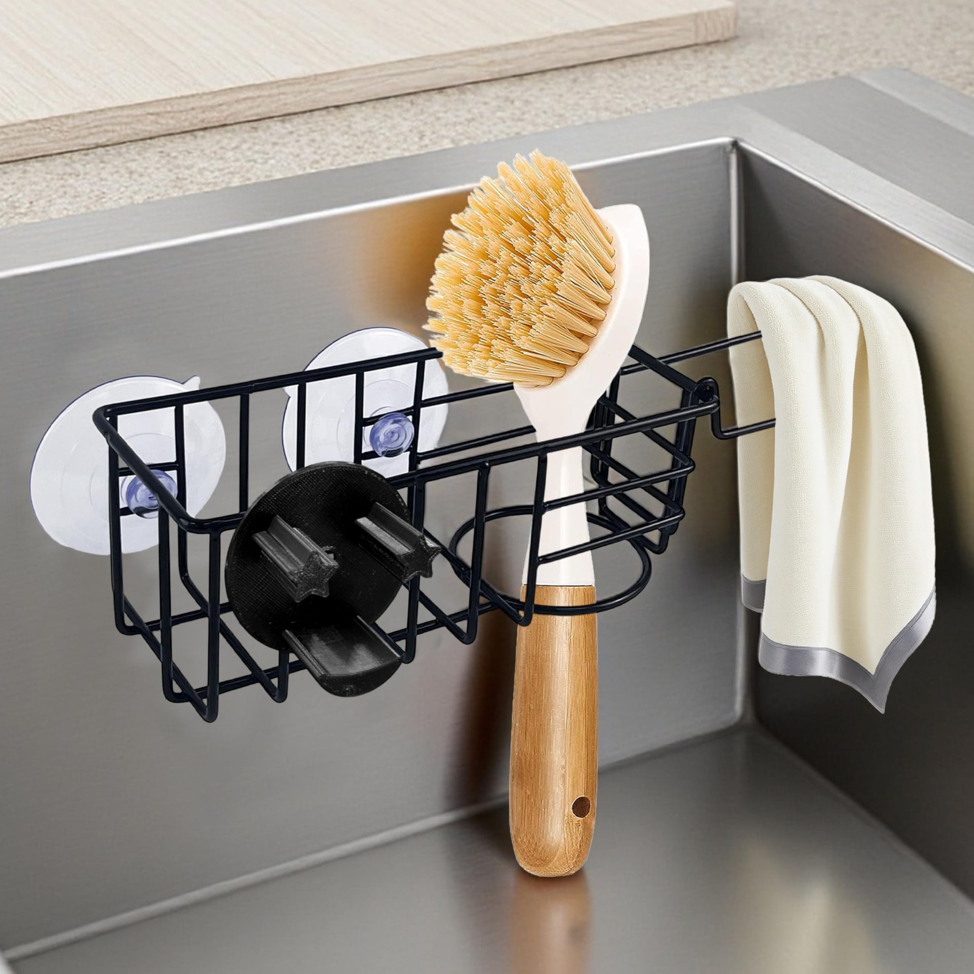 Sponge Holder Smile Face with Dish Cloth Hanger for Kitchen Sink