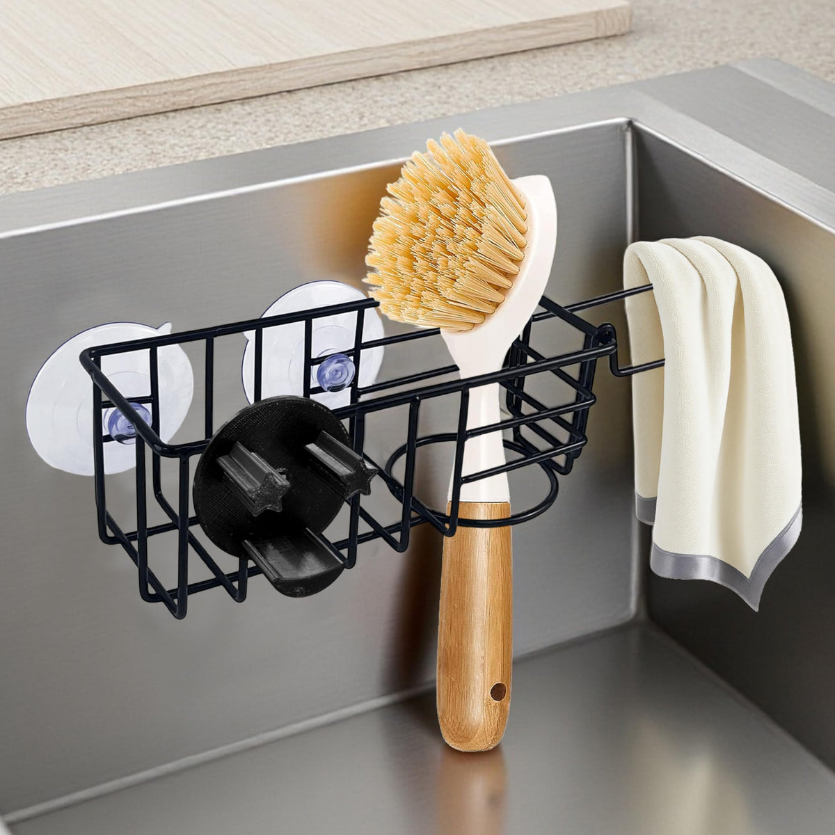 Sponge Holder Smile Face with Dish Cloth Hanger for Kitchen Sink