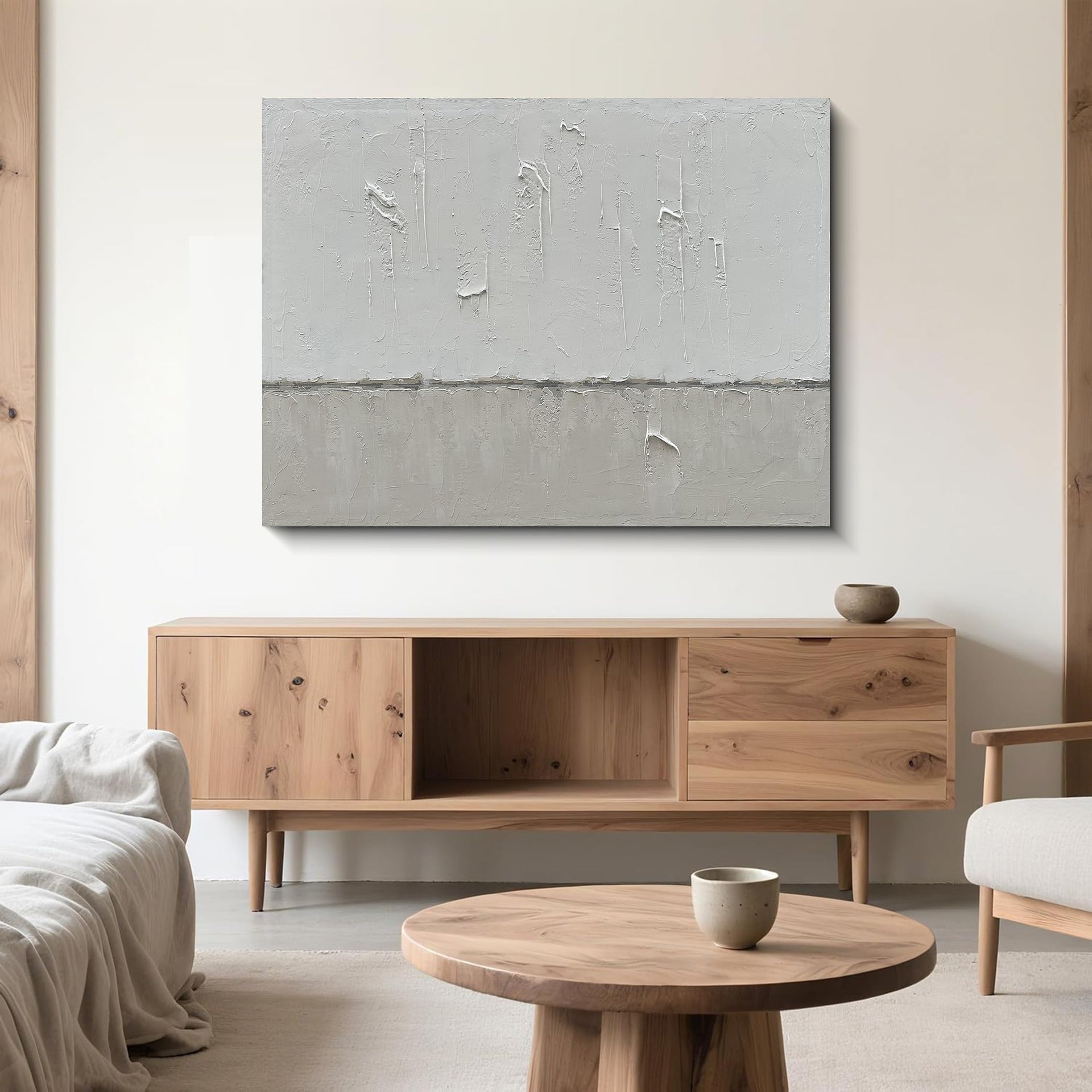 Art Hand painted minimalist style oil painting in gray and white