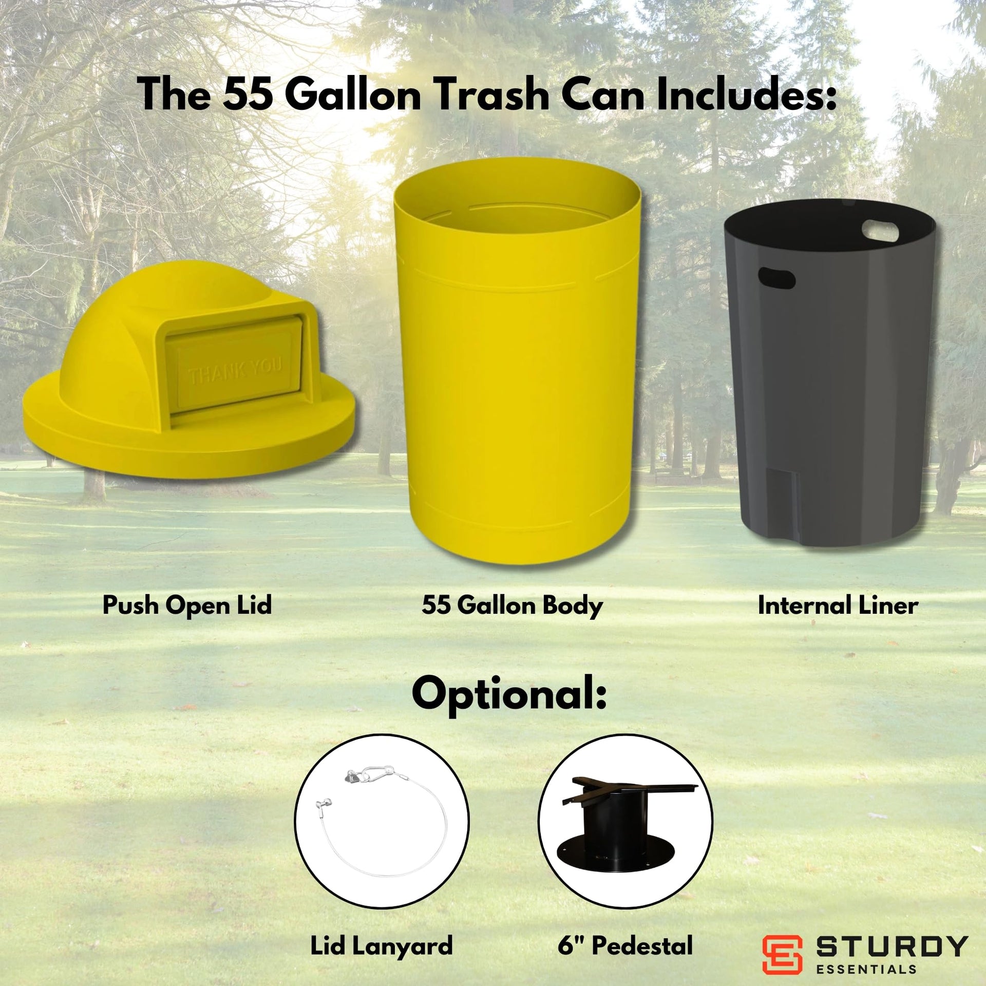 Campus Collection 55 Gallon Plastic Commercial Garbage Can with Push Lid