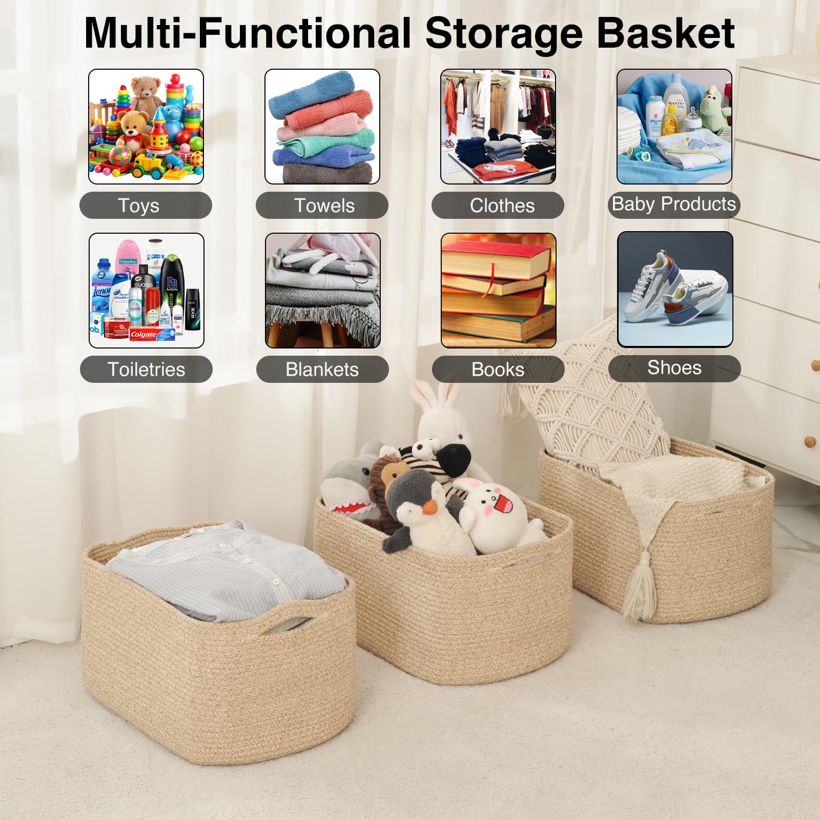 Large Storage Baskets for Organizing Shelves (3 Count)
