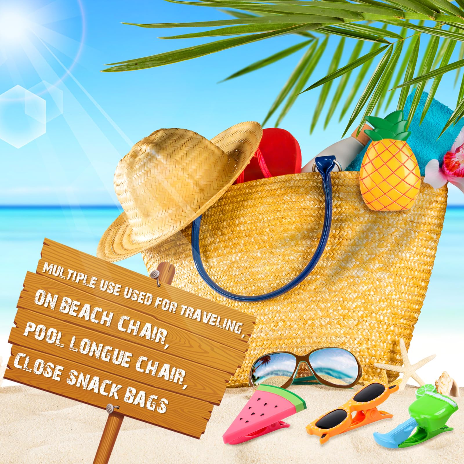 16 Pcs Beach Towel Clips for Beach Chairs Cute Towel Holder Cruise Clothes Pins for Lounge Chair Patio Pool (16 Count)