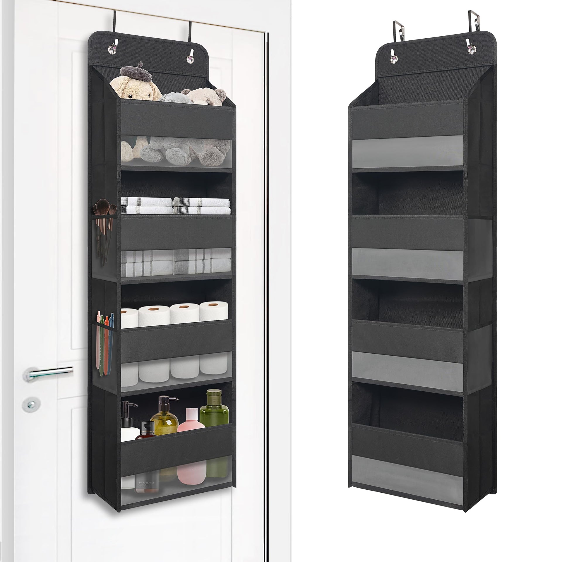 Black Over Door Organizer with 4 Large Clear Pockets