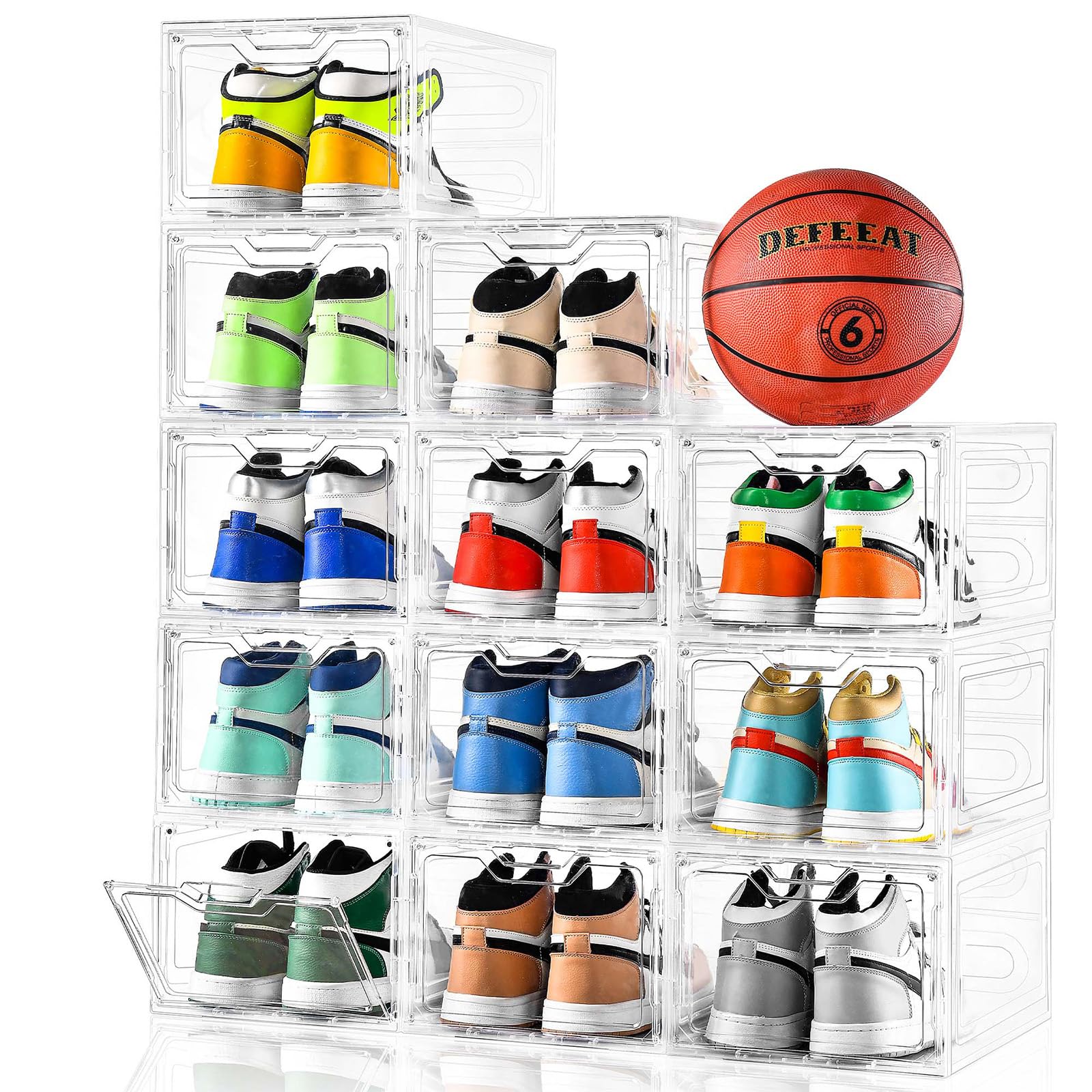 12 Pack Thicken & Sturdy Clear Shoe Storage Organizer with Magnetic Door (12 Count)
