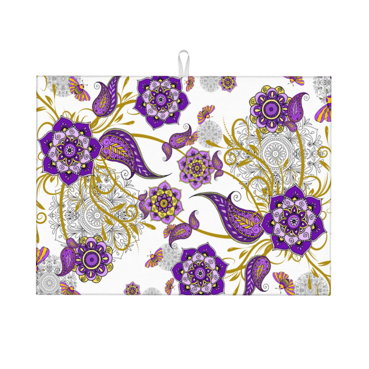 Purple Flower Kitchen Drying Mat Boho Floral Dish Drainer Mat
