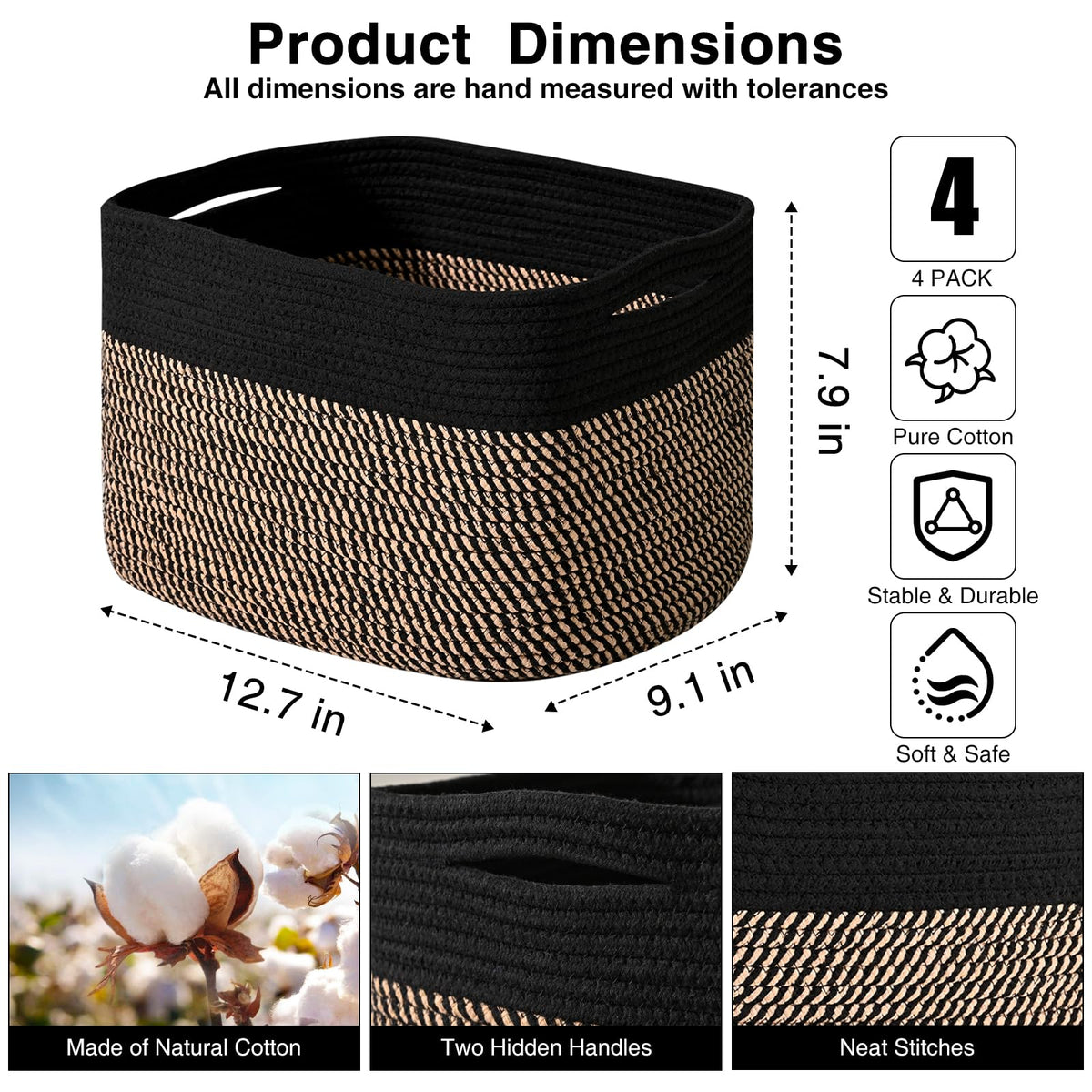 Small Storage Baskets for Organizing Shelves (4 Count)