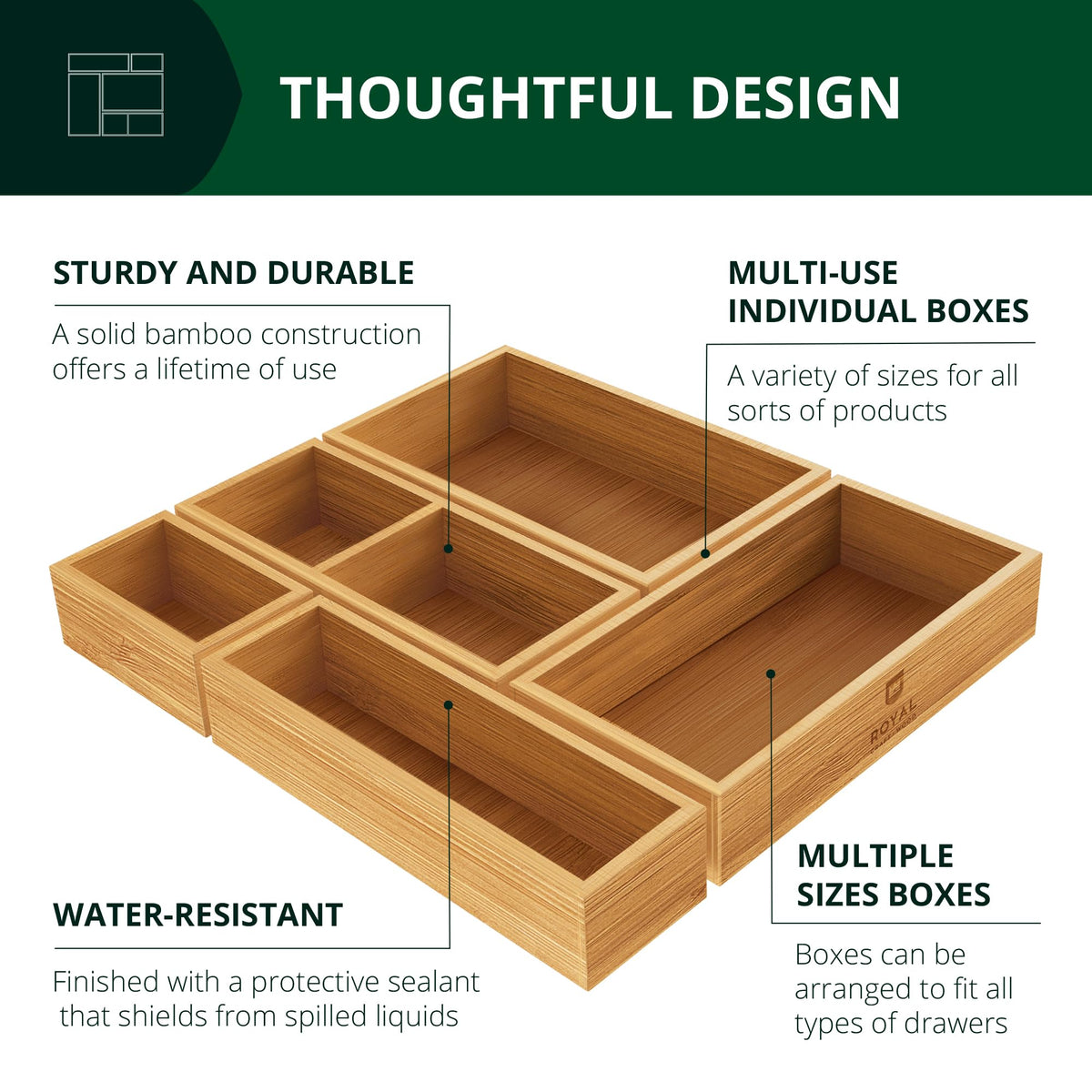 Premium Carbonized Bamboo Decorative Boxes (5 Count)