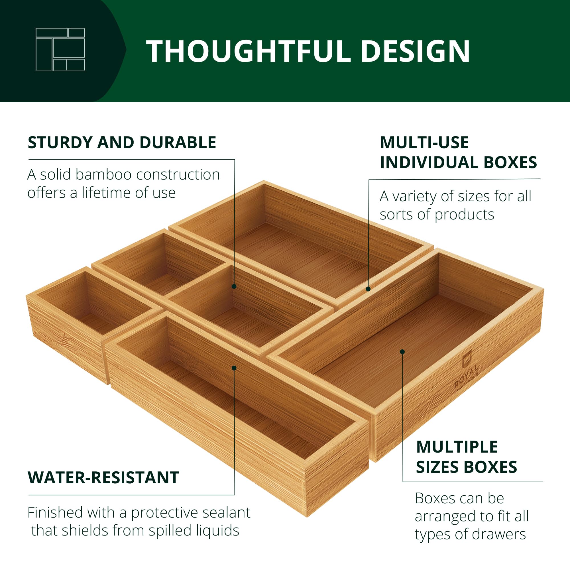 Premium Carbonized Bamboo Decorative Boxes (5 Count)