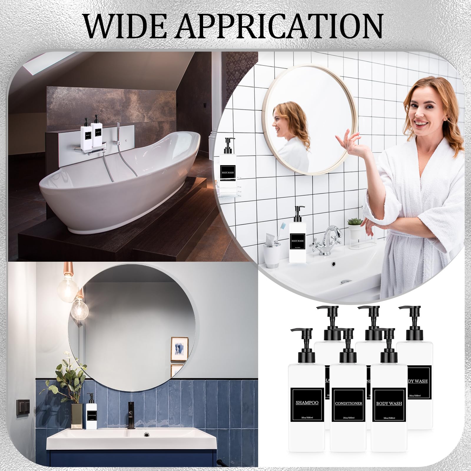 6 Pcs Shampoo and Conditioner Dispenser Bottles 16oz Modern Shower Soap Bottles with Pump (6 Count)
