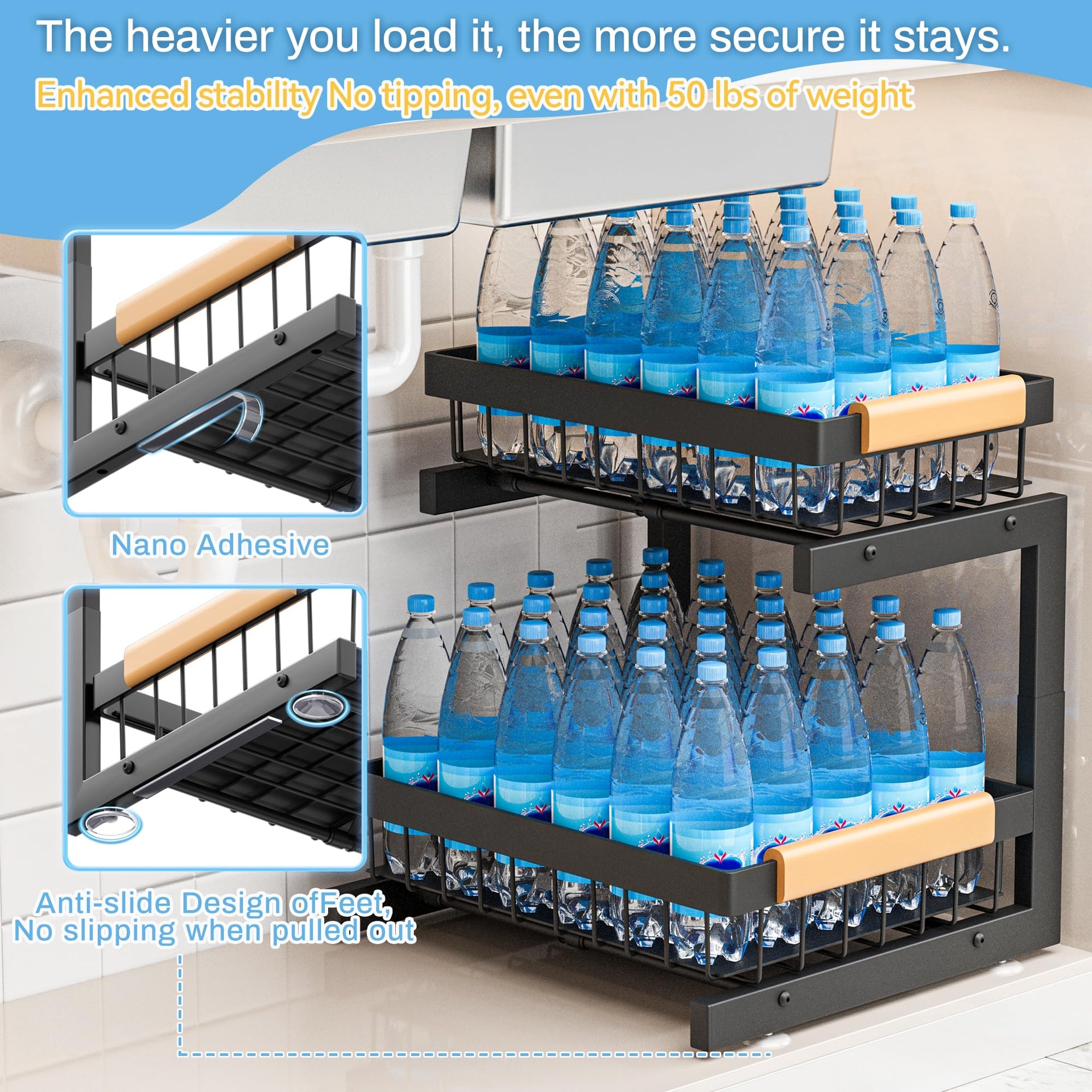 Under Sink Organizer 2 Packs 2 Tier Expandable Height Under (2 Count)