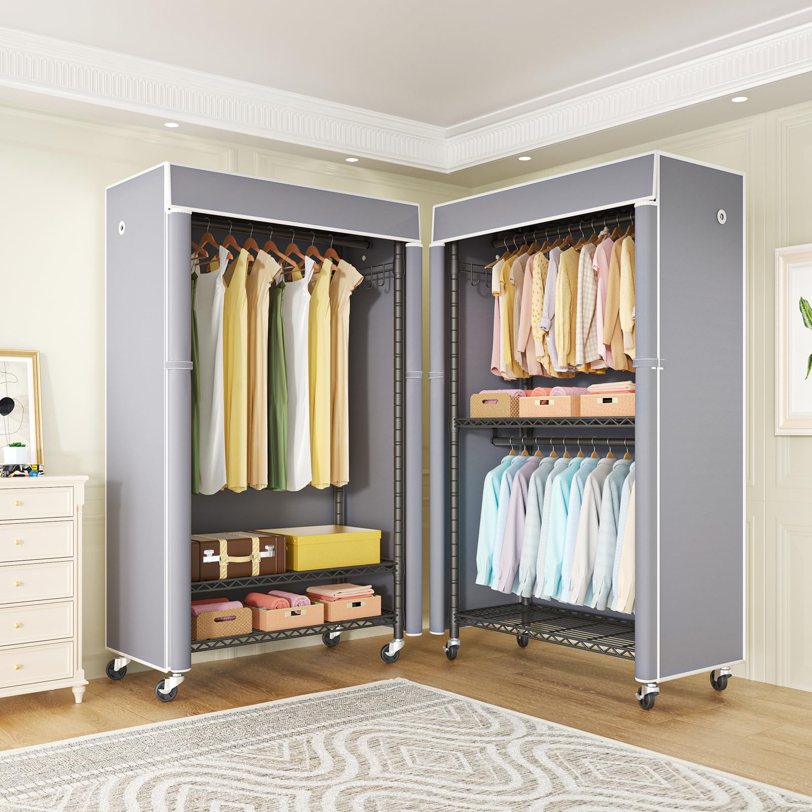 Black Clothing Rack with Grey Cover