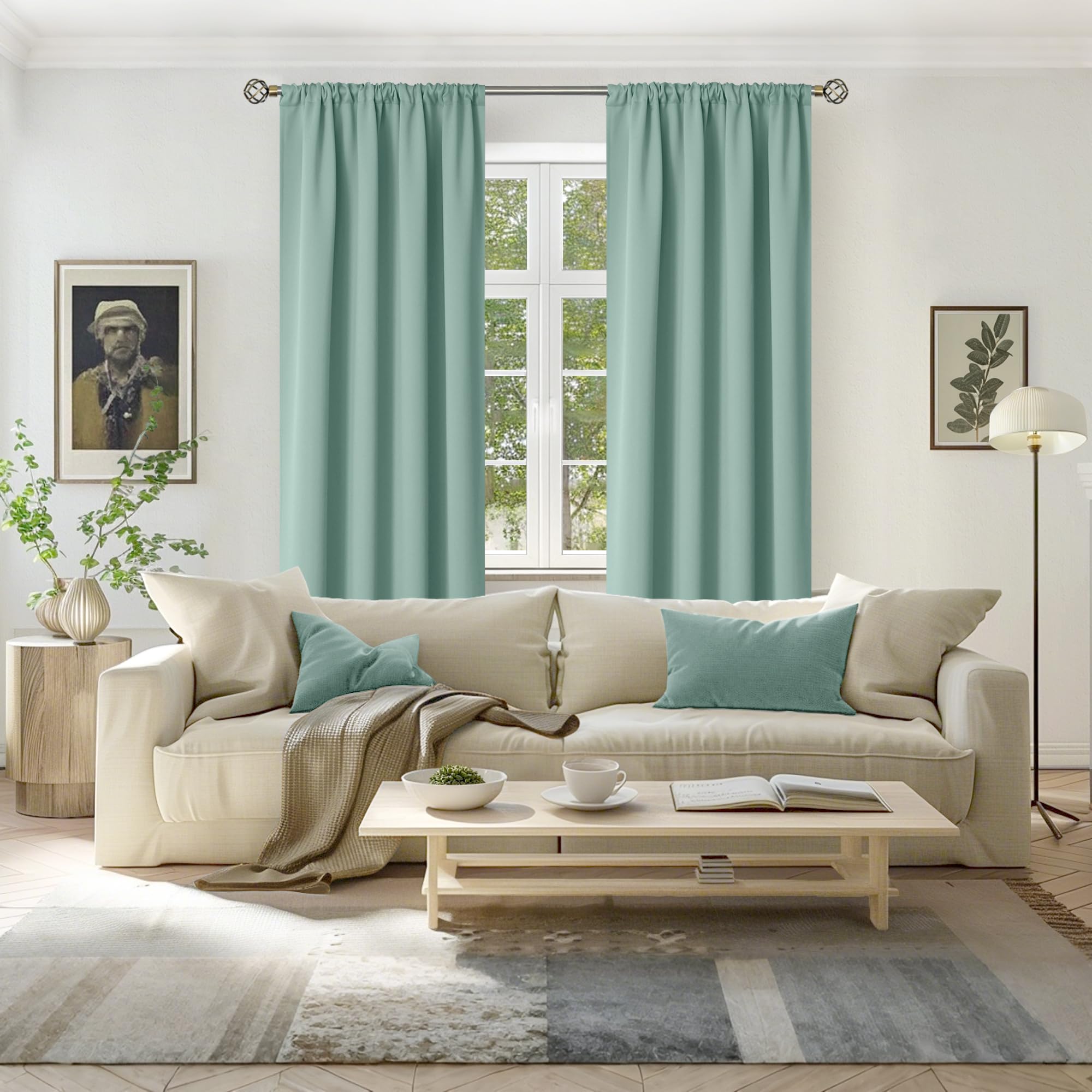 Light Sage Blackout Curtains 84 Inches Long for Living Room (2 Count)