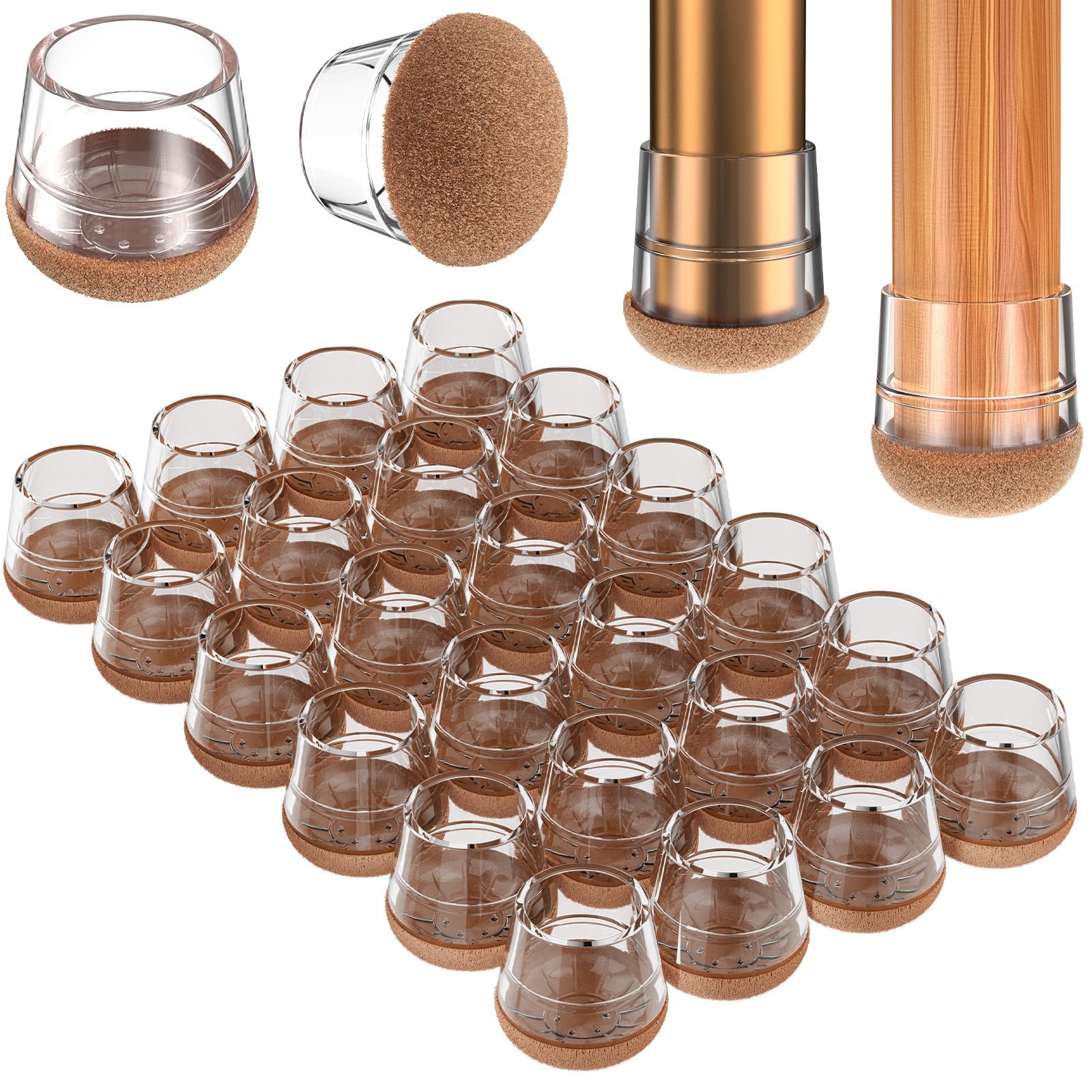 Round Chair Leg Floor Protectors for Hardwood Floors Large 24pcs (24 Count)