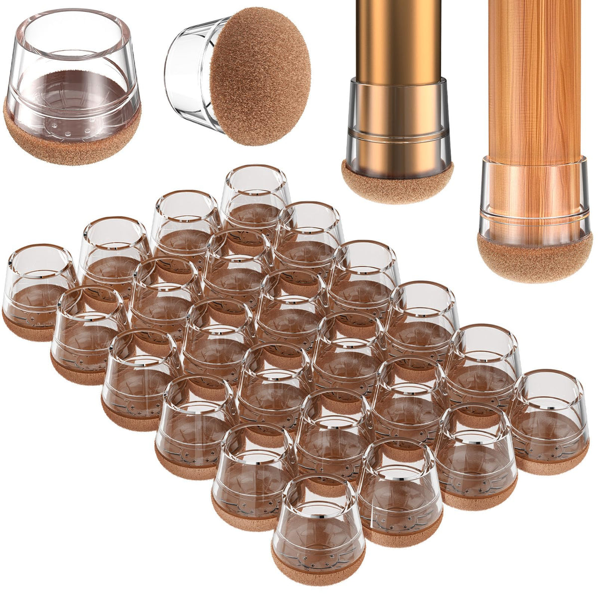 Round Chair Leg Floor Protectors for Hardwood Floors Medium 24pcs (24 Count)