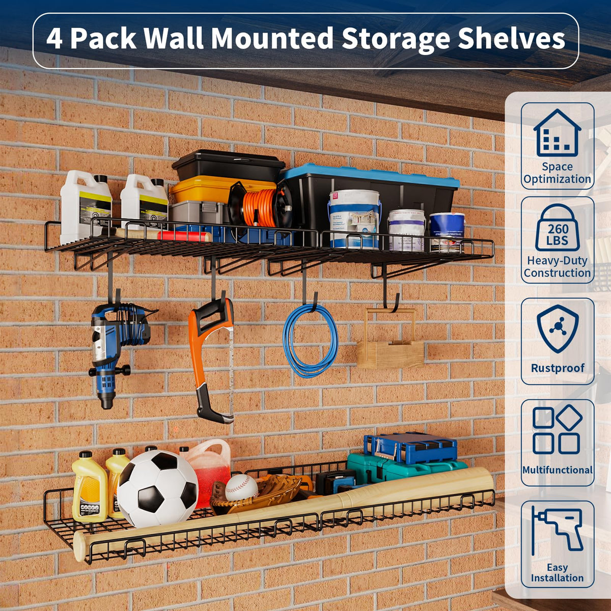 4 Pack Garage Wall Shelf (4 Count)